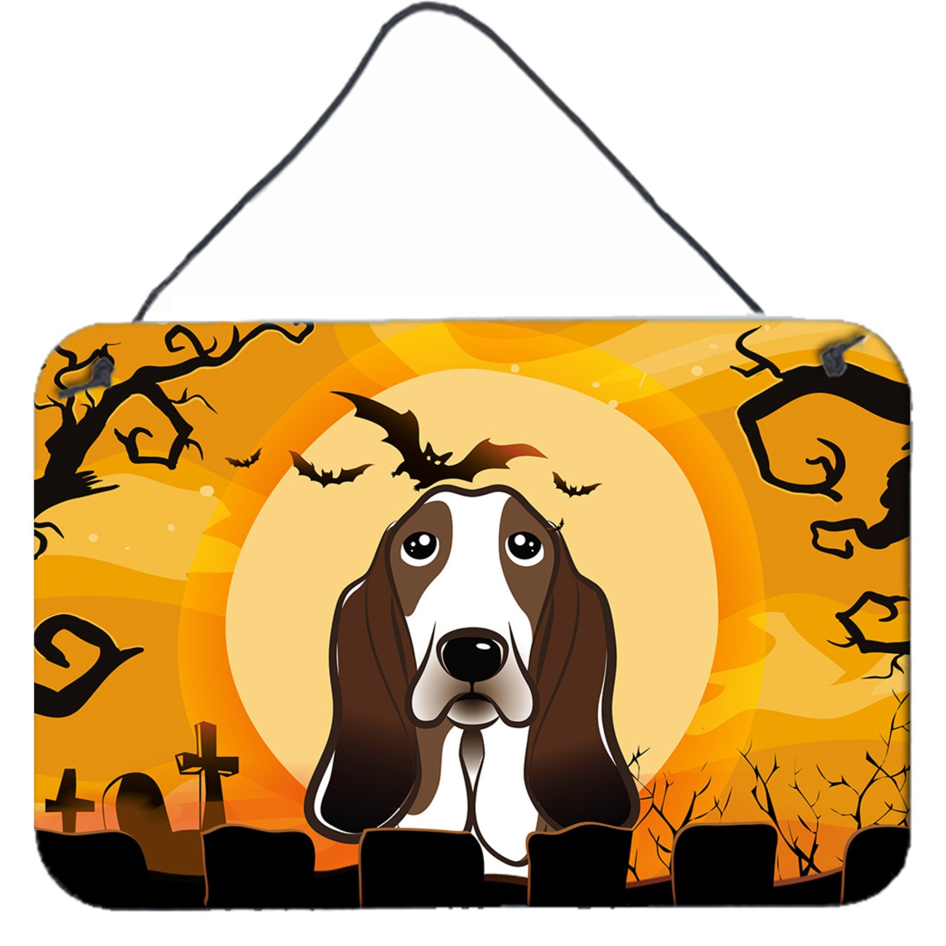 &quotCaroline's Treasures Halloween Basset Hound Wall or Door Hanging Prints BB1801DS812, 8HX12W, Multicolor"