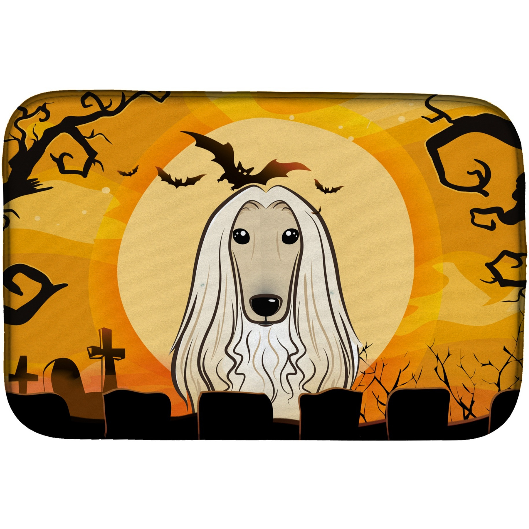 &quotCaroline's Treasures Halloween Afghan Hound Dish Drying Mat, 14"" x 21"""