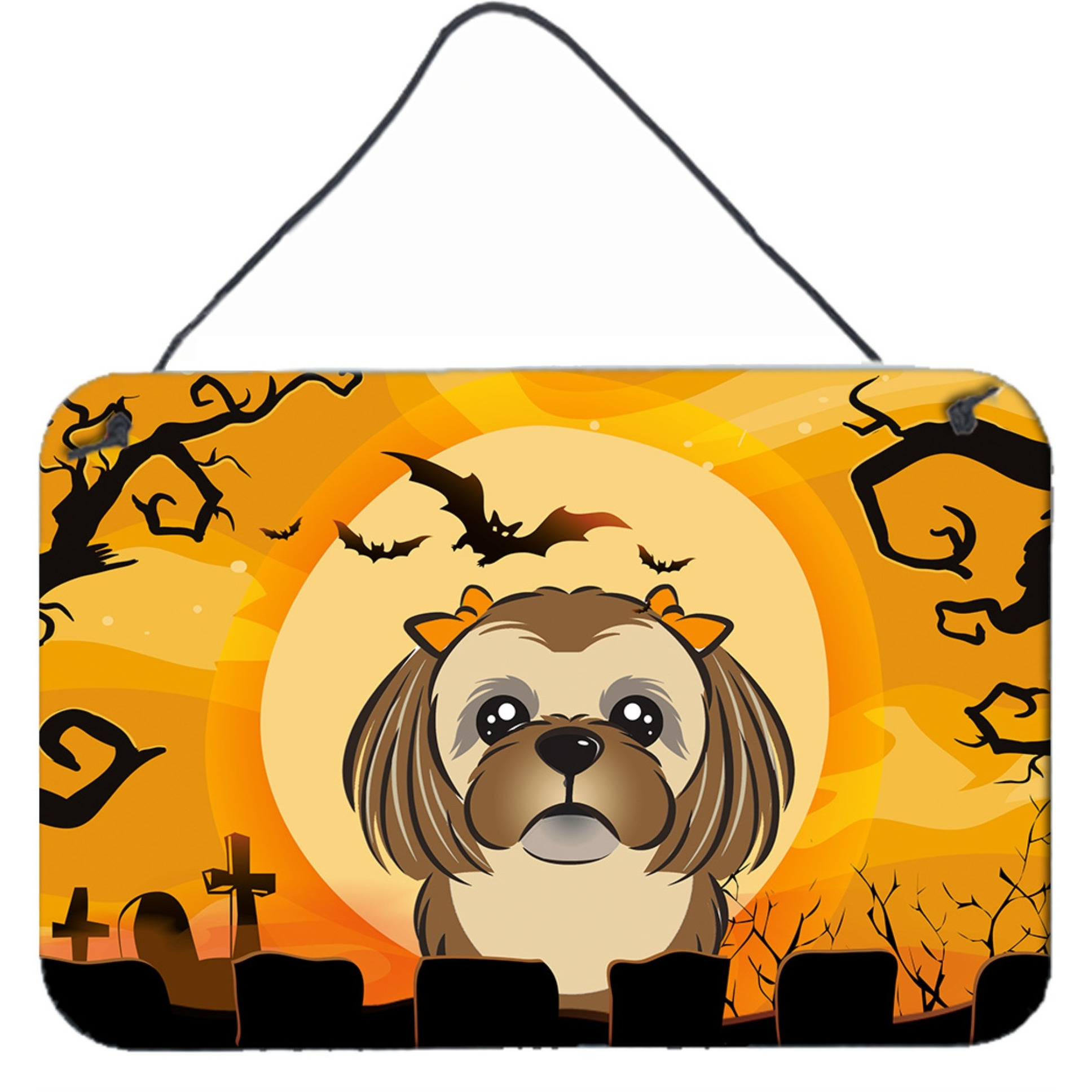 &quotCaroline's Treasures Halloween Chocolate Brown Shih Tzu Wall or Door Hanging Prints BB1807DS812, 8HX12W"