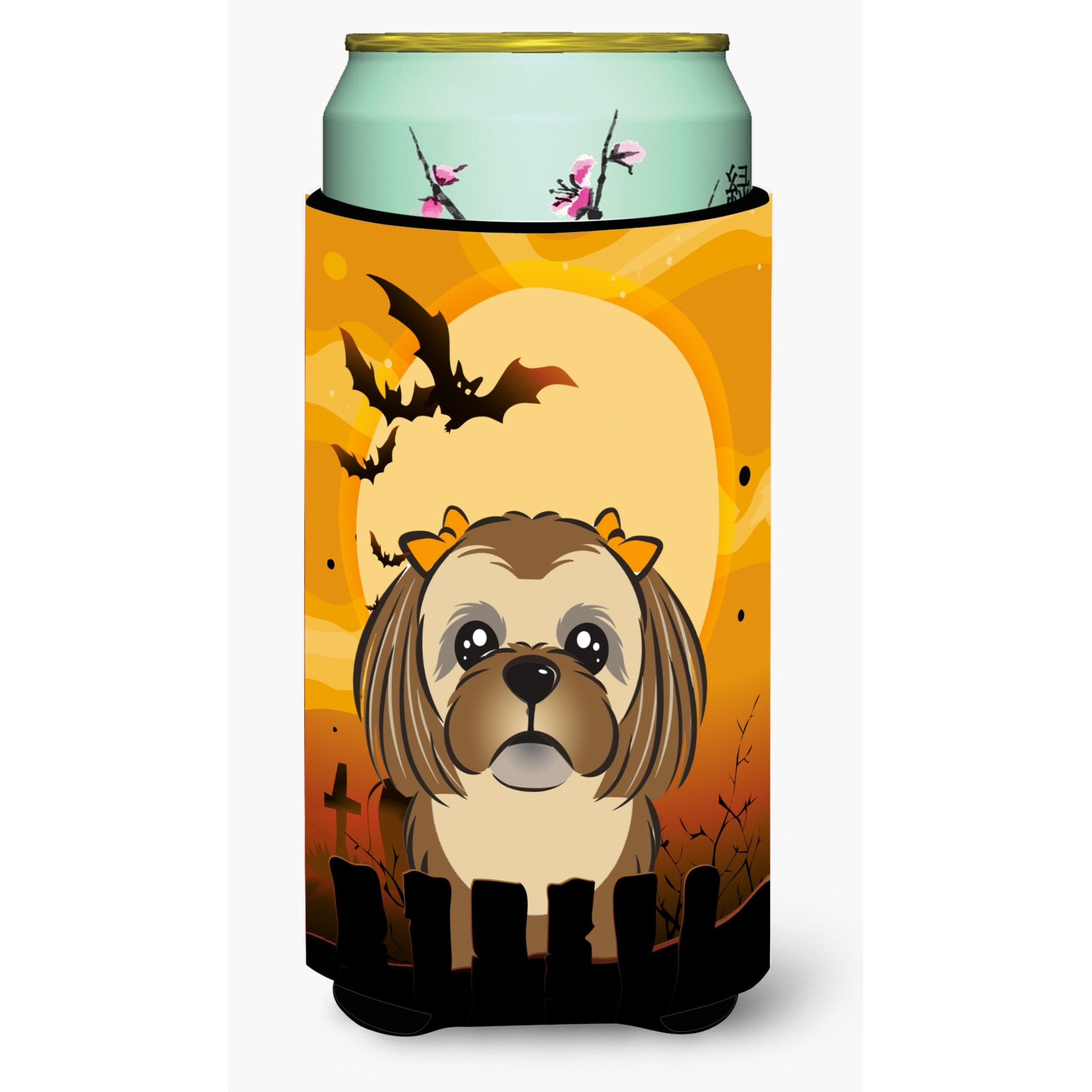 &quotCaroline's Treasures Halloween Chocolate Brown Shih Tzu Tall Boy Koozie Hugger, Multicolor"