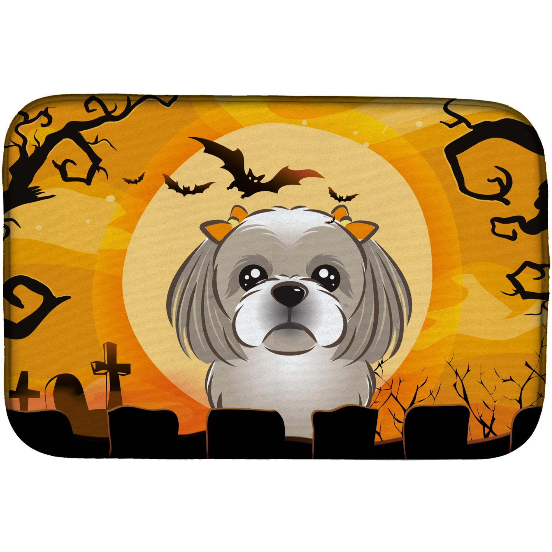 &quotCaroline's Treasures Halloween Gray Silver Shih Tzu Dish Drying Mat, 14 x 21"