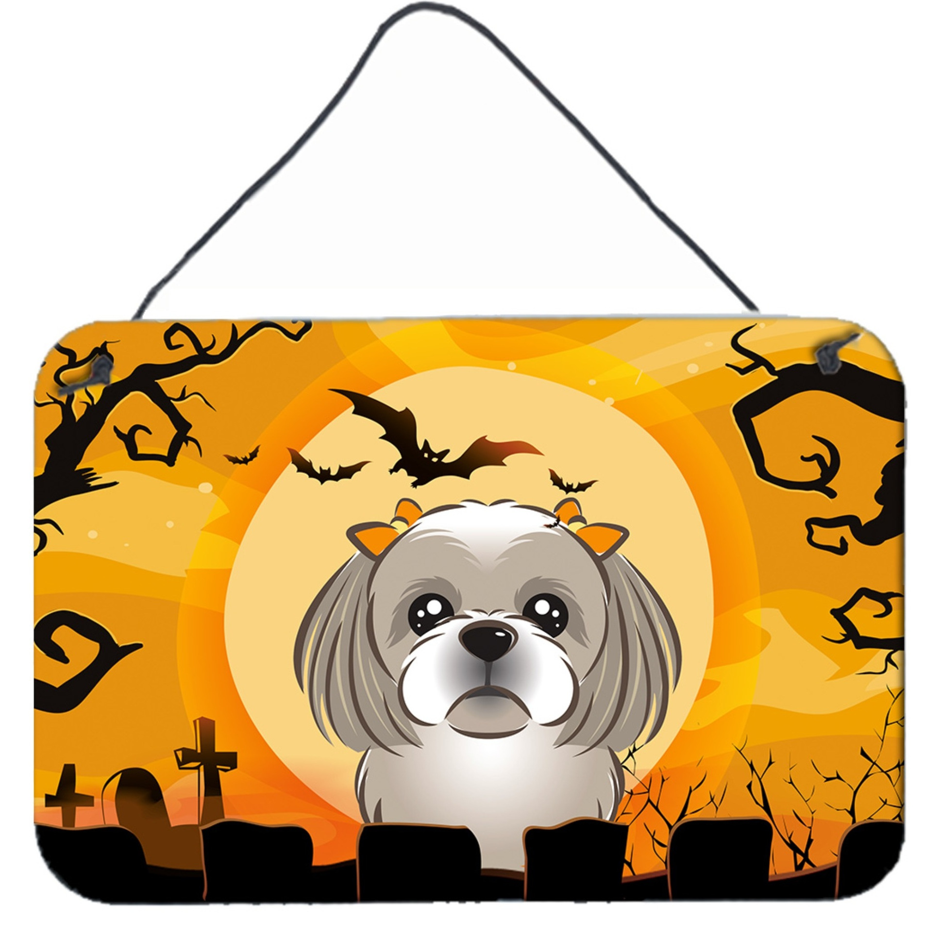 &quotCaroline's Treasures Halloween Gray Silver Shih Tzu Wall or Door Hanging Prints BB1808DS812, 8HX12W"