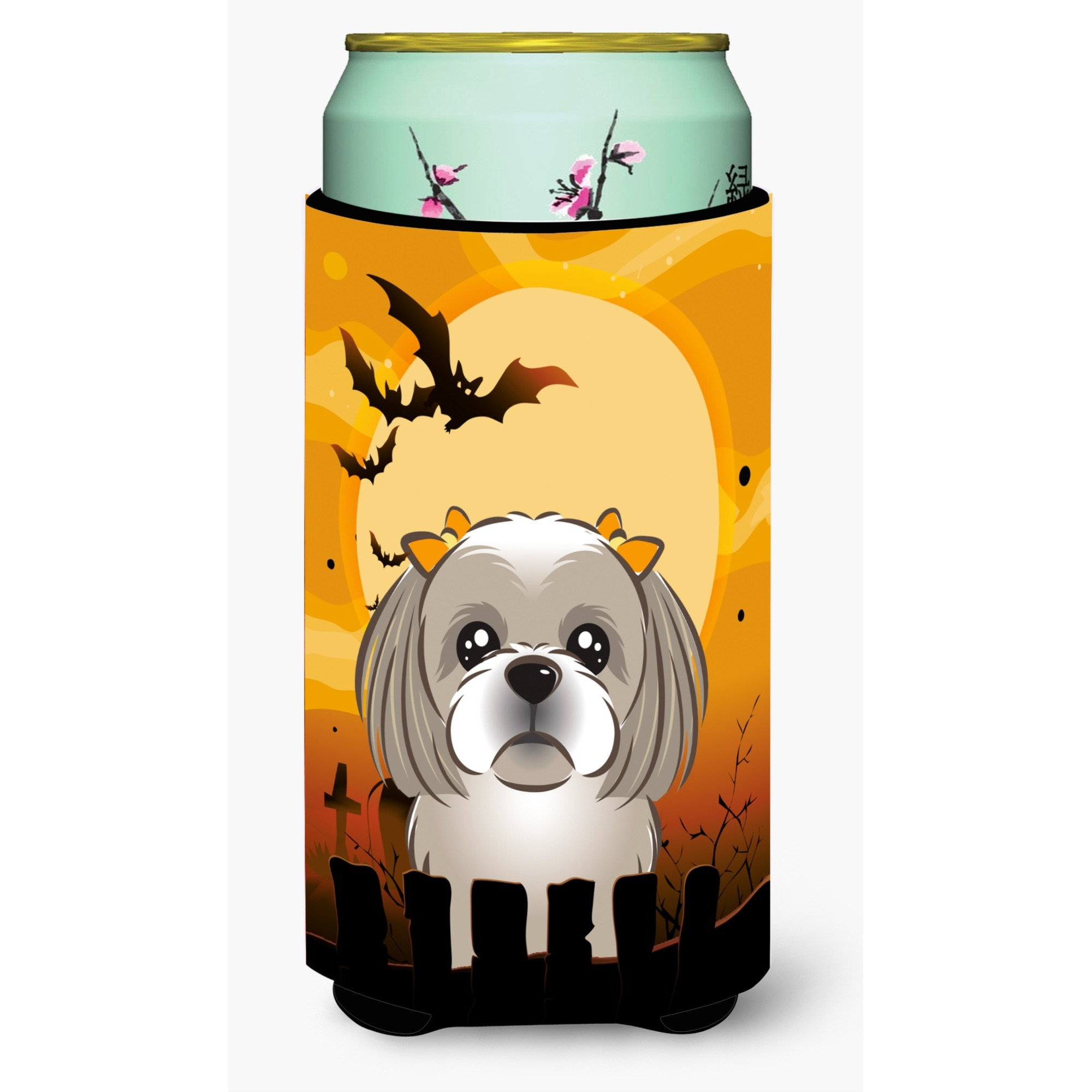 &quotCaroline's Treasures Halloween Gray Silver Shih Tzu Tall Boy Koozie Hugger, Multicolor"