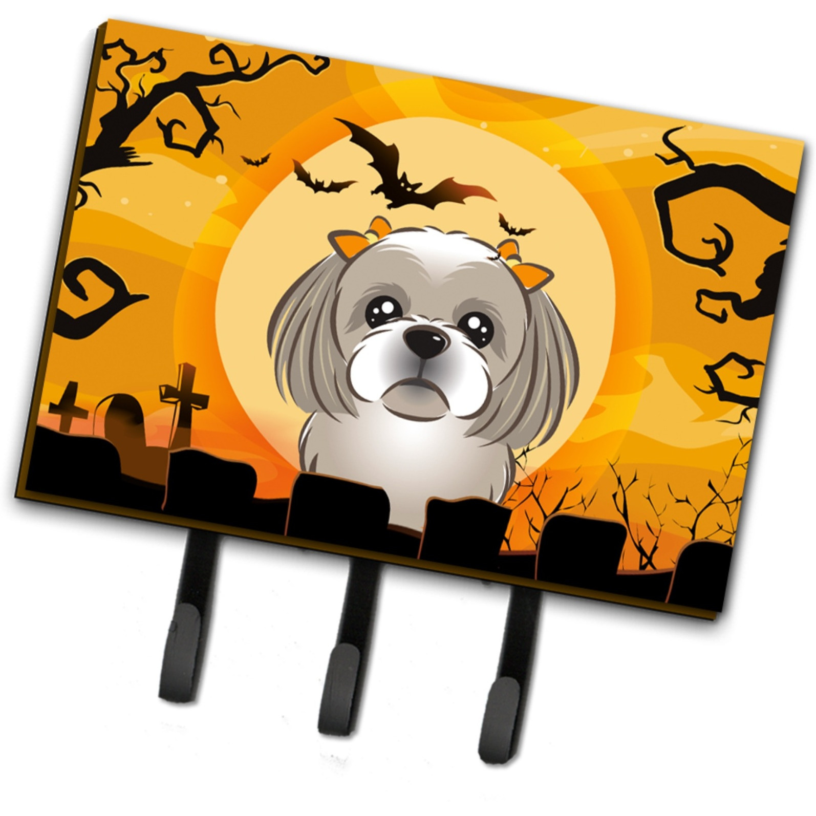 &quotCaroline's Treasures BB1808TH68 Halloween Gray Silver Shih Tzu Leash or Key Holder, Large, Multicolor"
