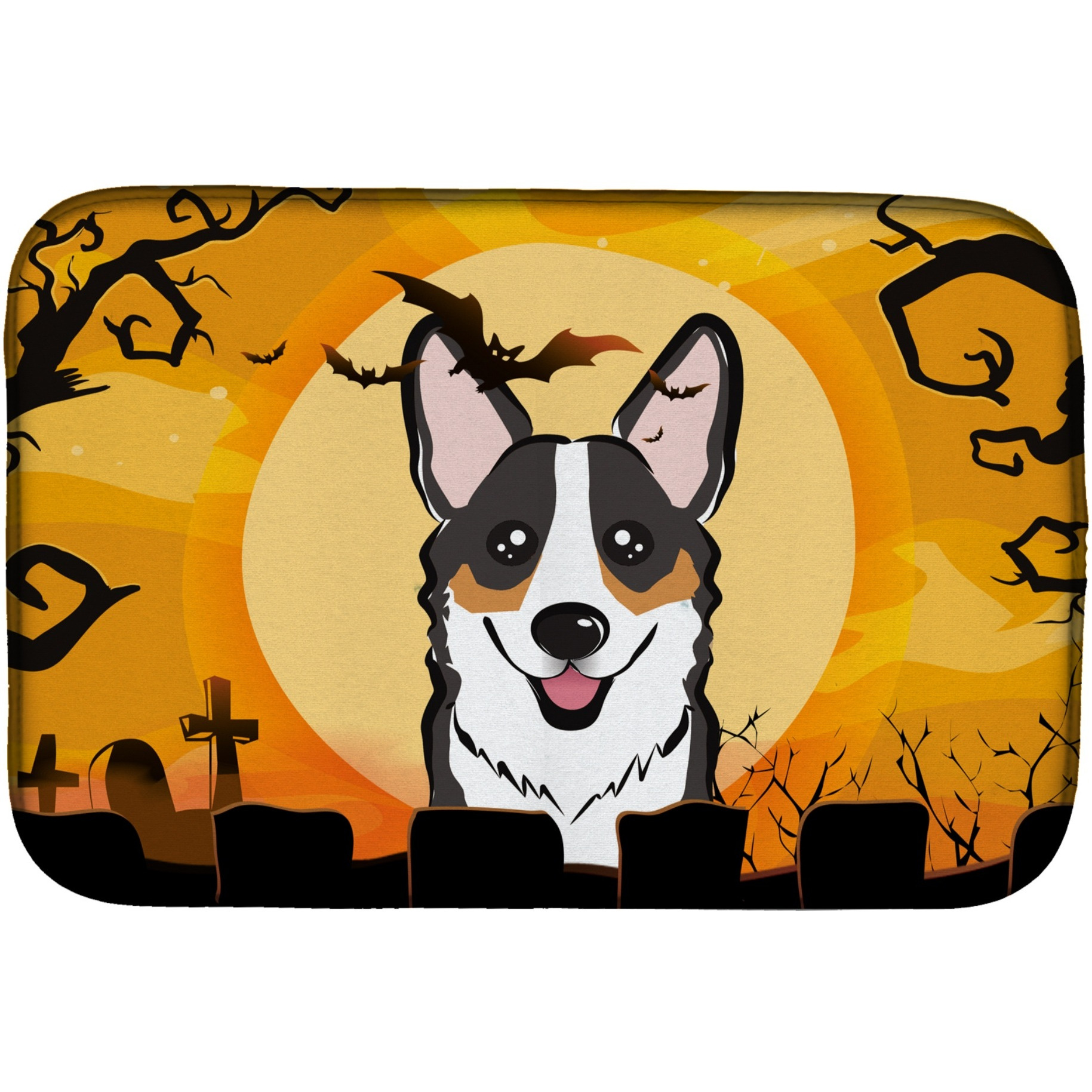 &quotCaroline's Treasures Halloween Tricolor Corgi Dish Drying Mat, 14"" x 21"""