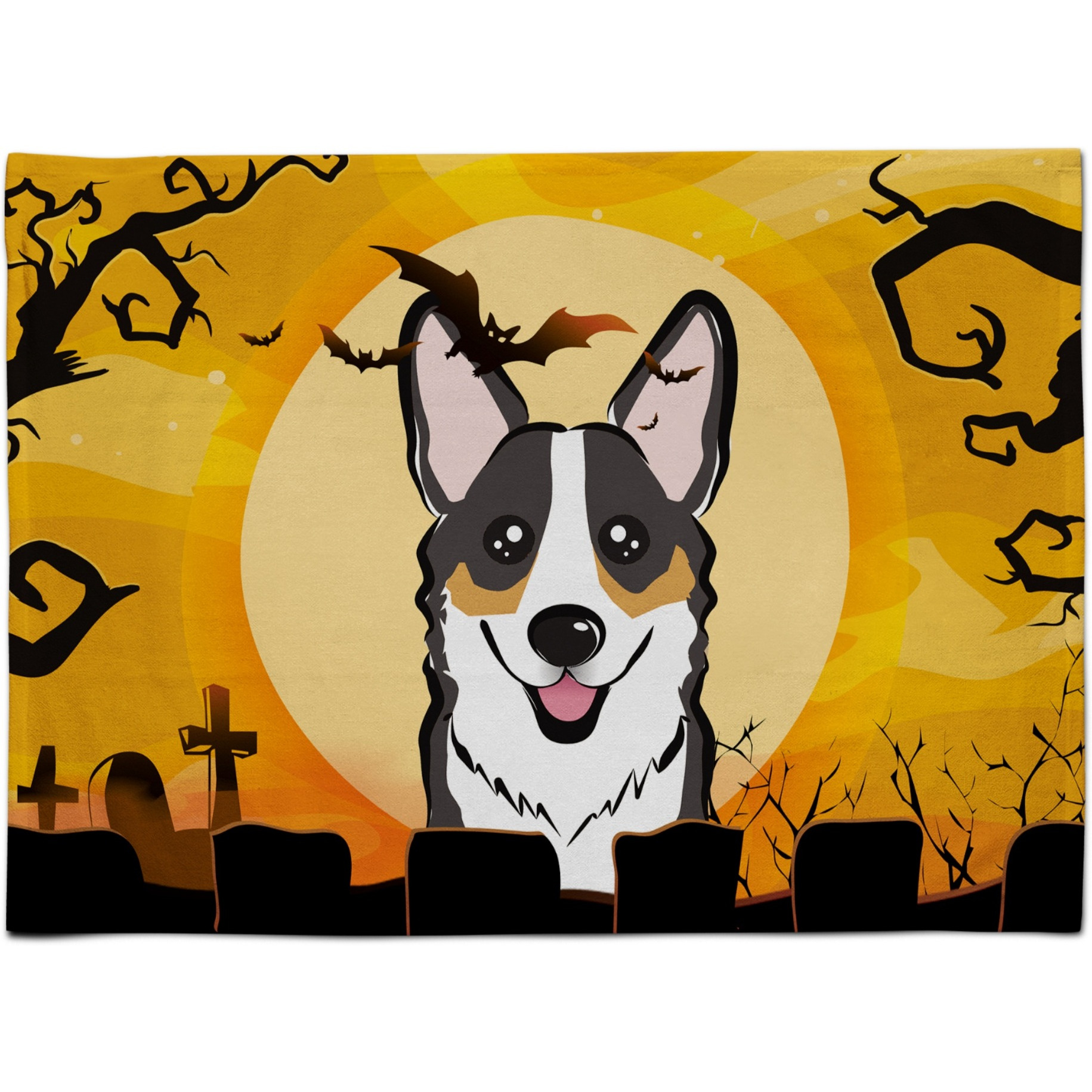 &quotCaroline's Treasures BB1813PLMT Halloween Tricolor Corgi Fabric Placemat, Multicolor"