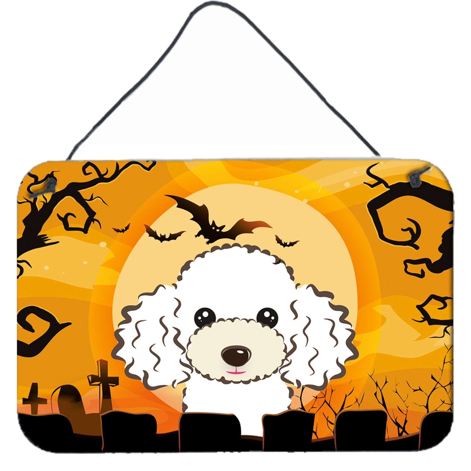&quotCaroline's Treasures Halloween White Poodle Wall or Door Hanging Prints BB1815DS812, 8"" H x 12"" W"