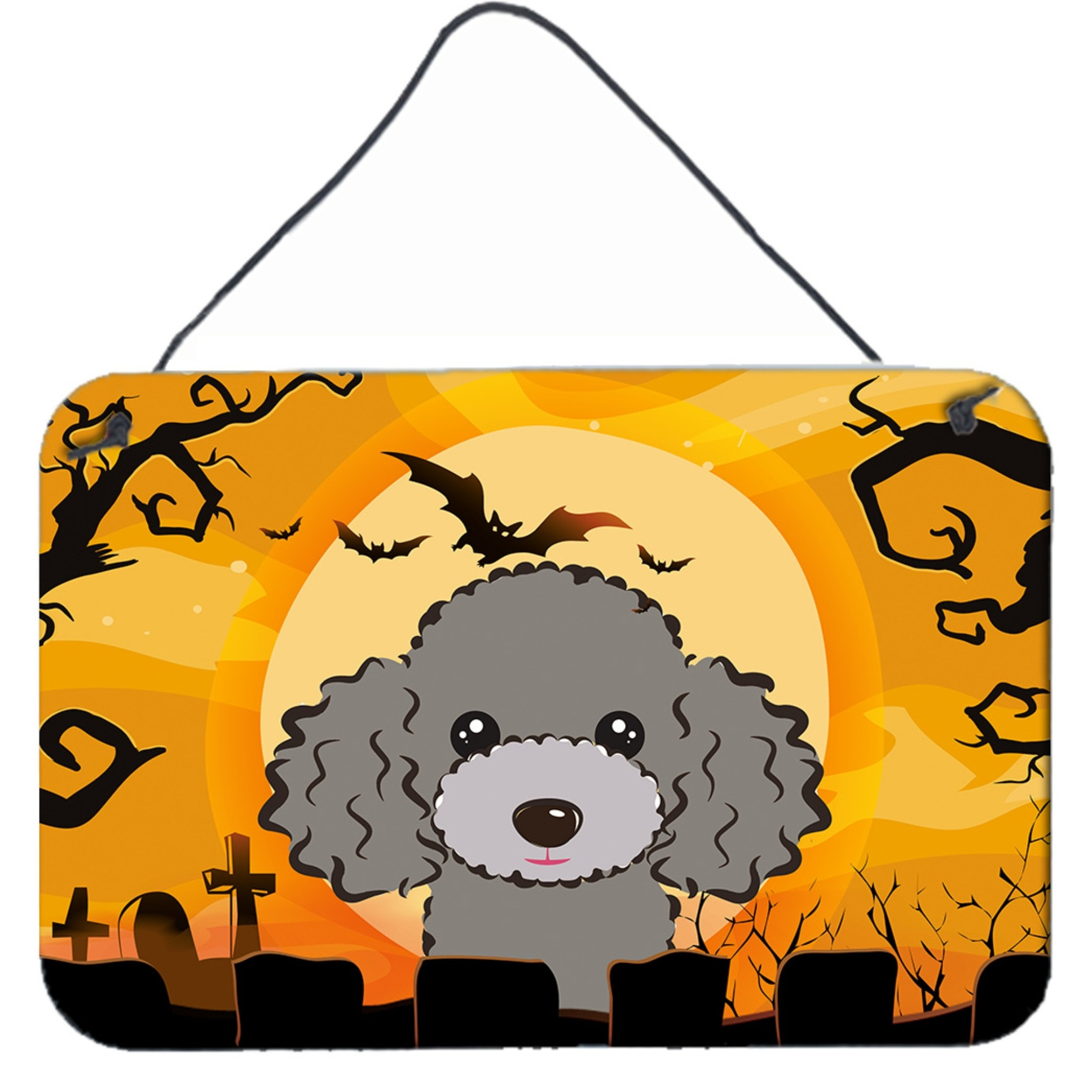 &quotCaroline's Treasures Halloween Silver Gray Poodle Wall or Door Hanging Prints BB1817DS812, 8HX12W, Multicolor"