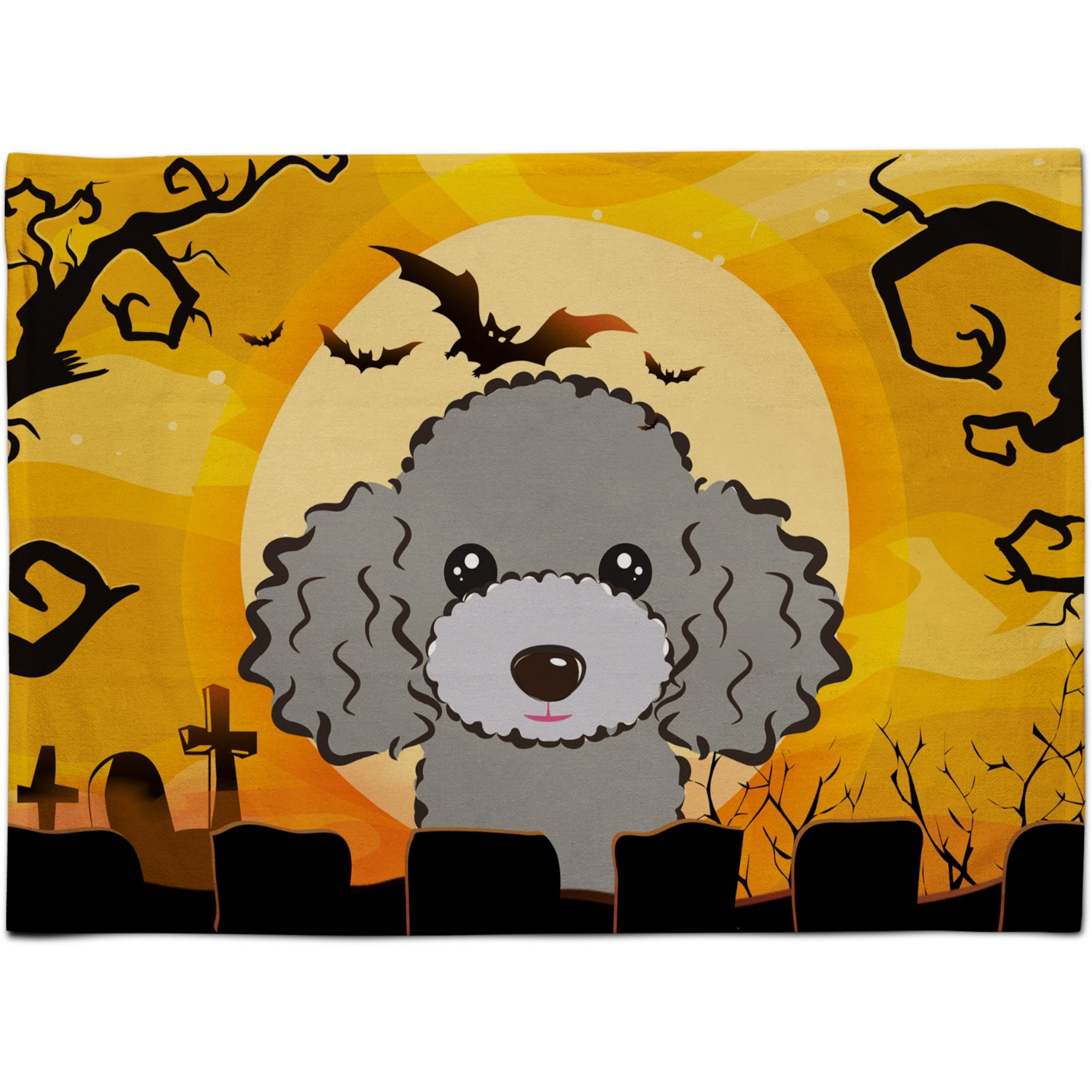 &quotCaroline's Treasures BB1817PLMT Halloween Silver Gray Poodle Fabric Placemat, Multicolor"
