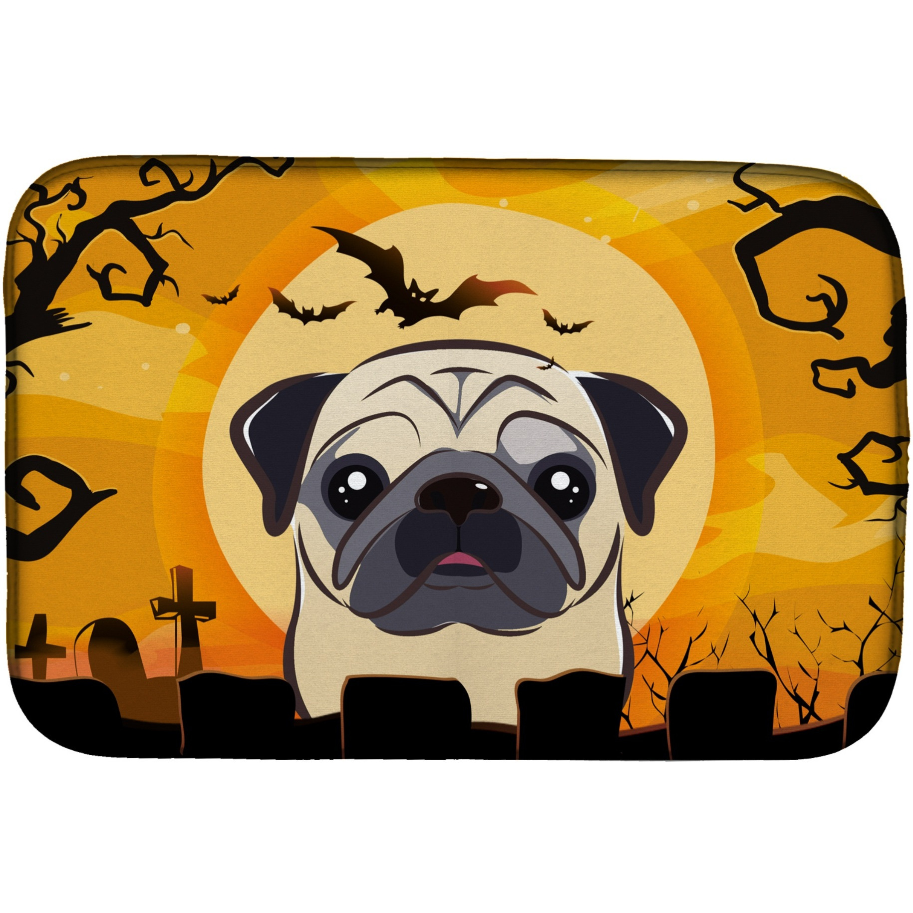 &quotCaroline's Treasures Halloween Fawn Pug Dish Drying Mat, 14"" x 21"""