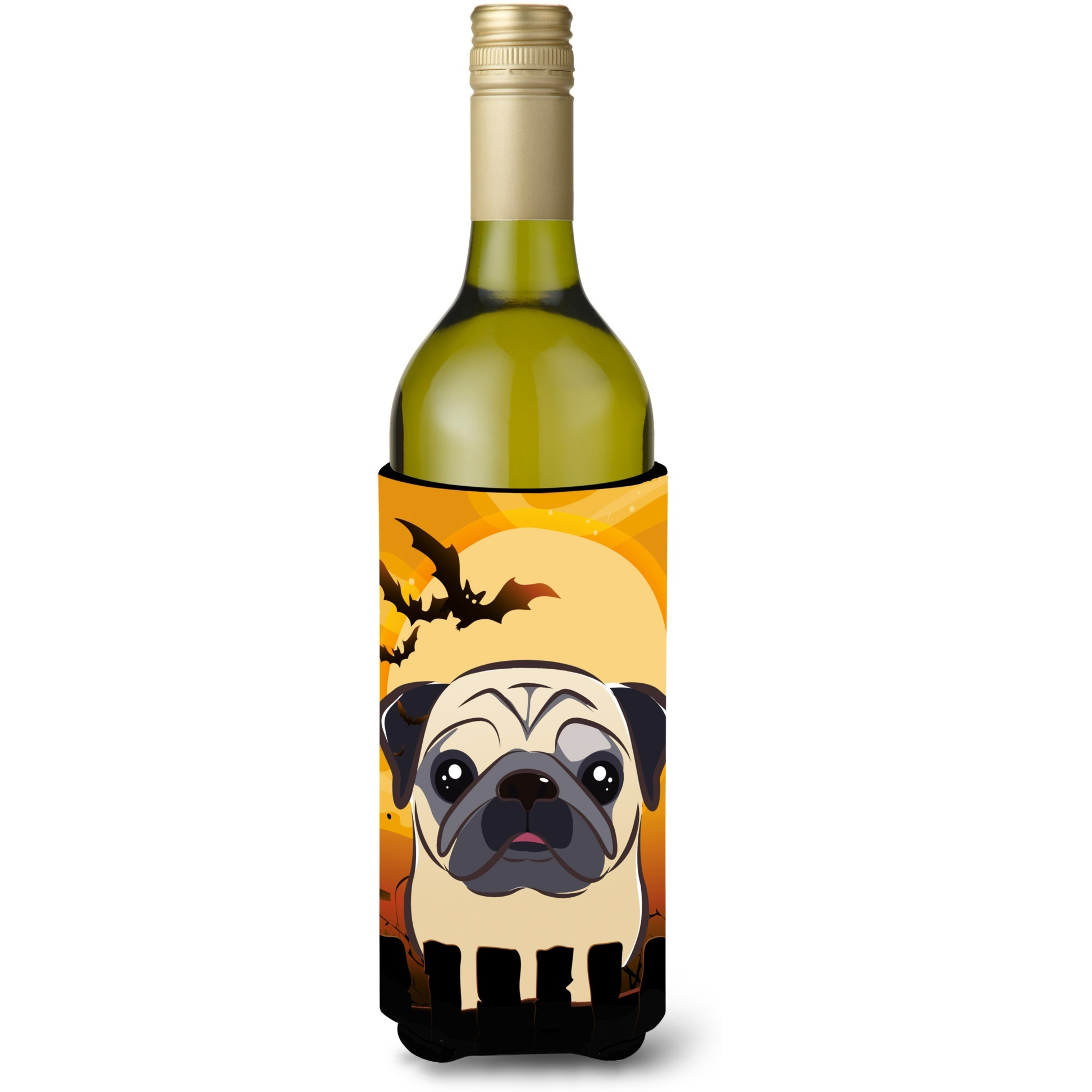 &quotCaroline's Treasures Halloween Fawn Pug Wine Bottle Koozie Hugger, 750 ml, Multicolor"