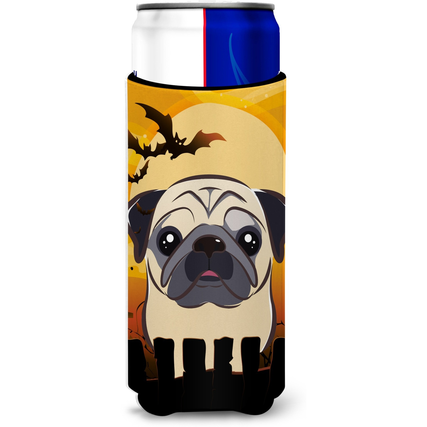 &quotCaroline's Treasures Halloween Fawn Pug Michelob Ultra Koozies for Slim Cans, Multicolor"