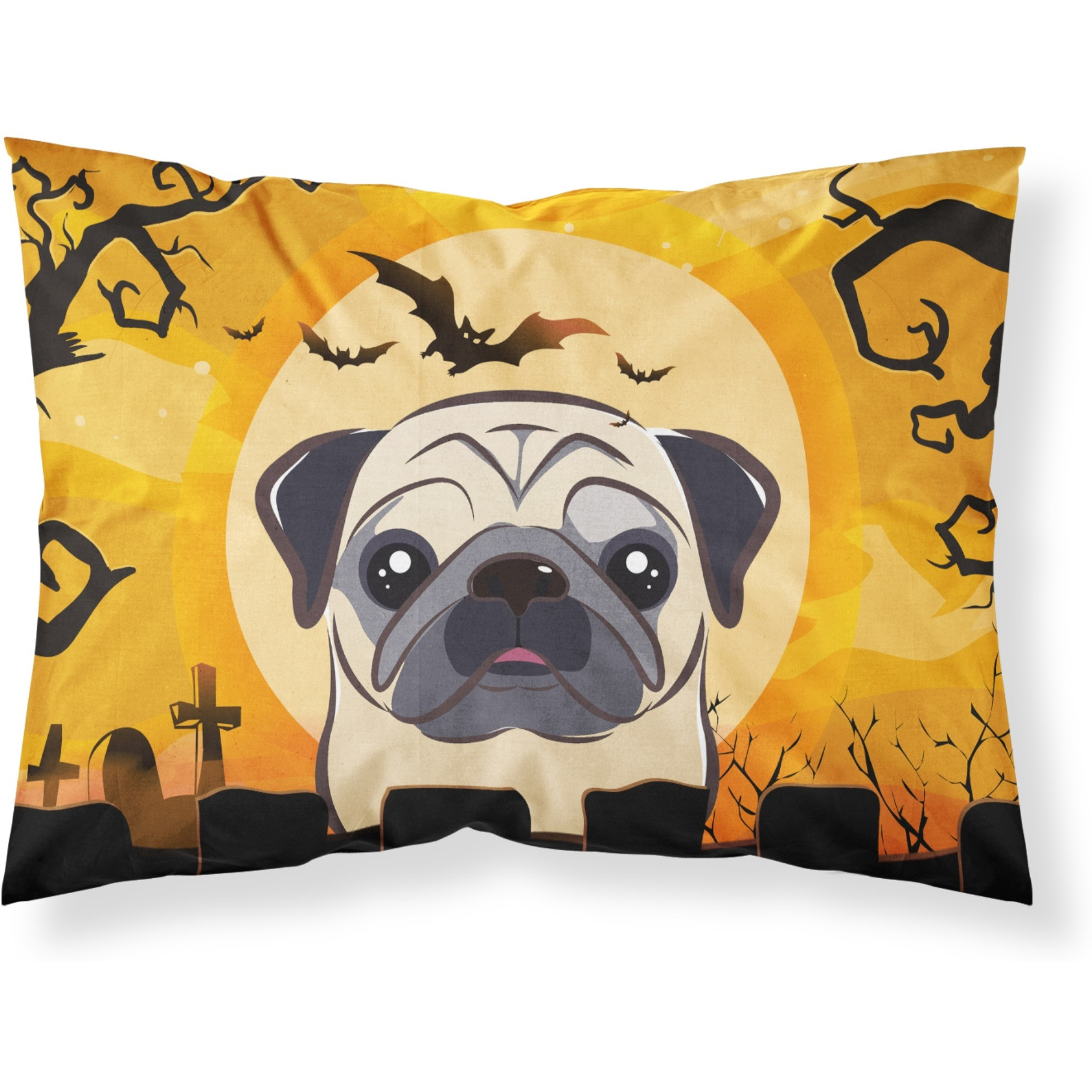 &quotCaroline's Treasures BB1820PILLOWCASE Halloween Fawn Pug Fabric Standard Pillowcase, Large, Multicolor"