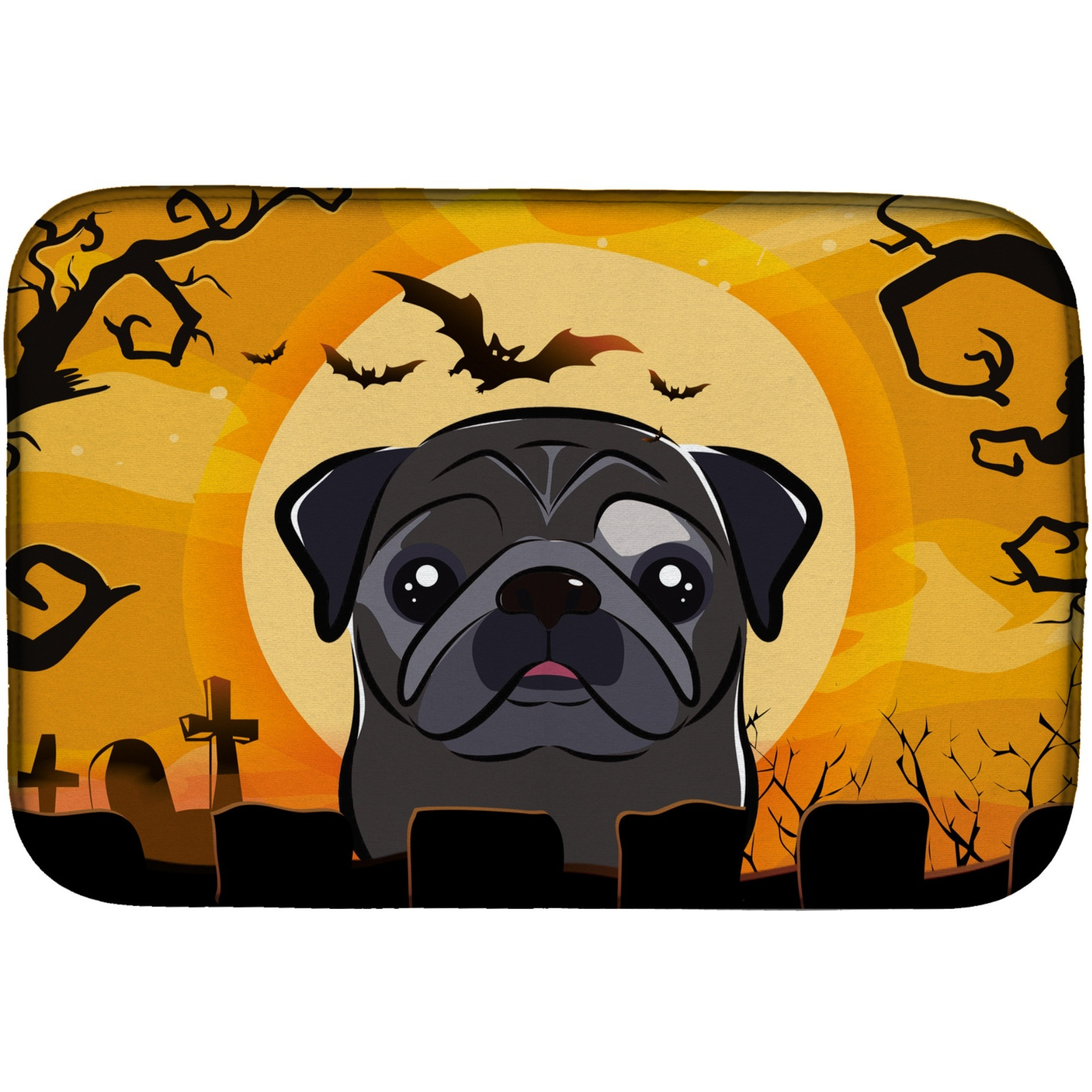 &quotCaroline's Treasures Halloween Black Pug Dish Drying Mat, 14"" x 21"""