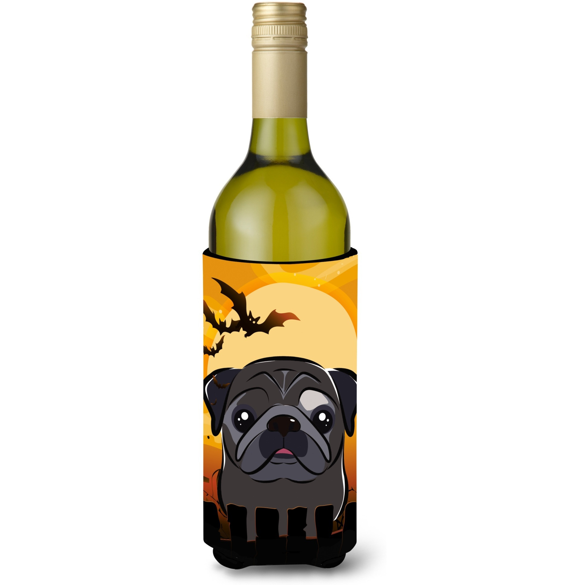 &quotCaroline's Treasures Halloween Black Pug Wine Bottle Koozie Hugger, 750 ml, Multicolor"