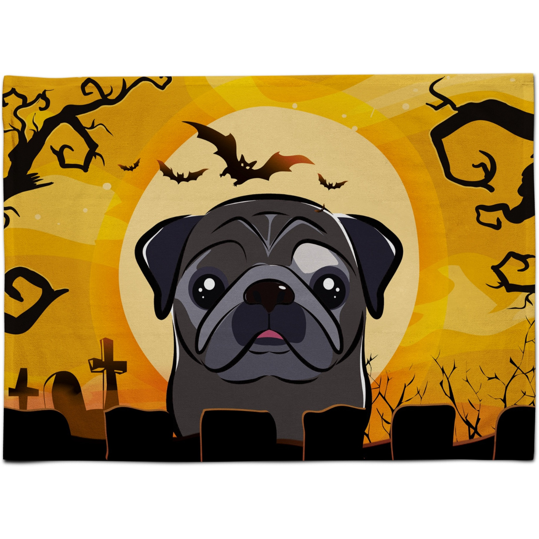 &quotCaroline's Treasures BB1821PLMT Halloween Black Pug Fabric Placemat, Multicolor"
