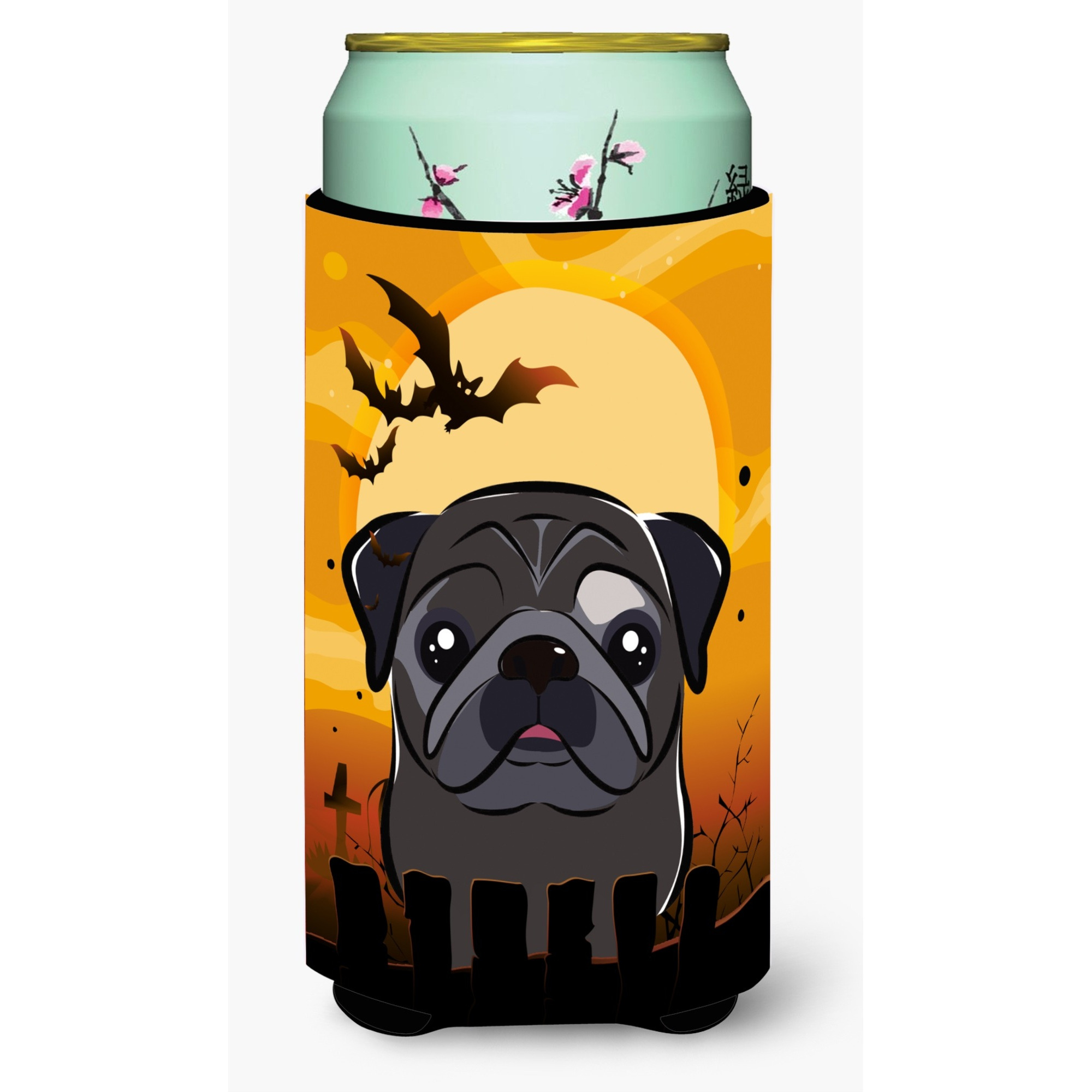 &quotCaroline's Treasures Halloween Black Pug Tall Boy Koozie Hugger, Multicolor"