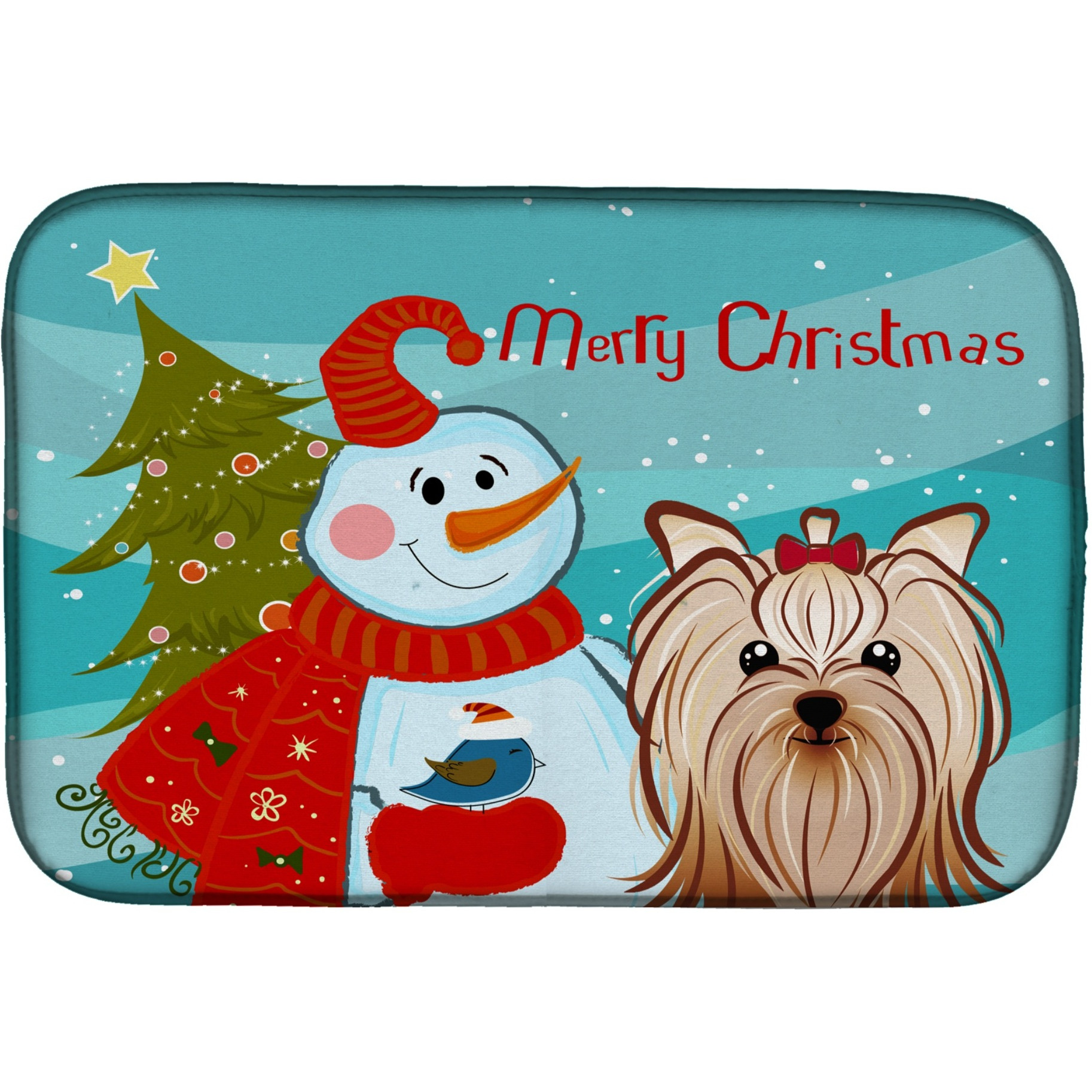 &quotCaroline's Treasures Snowman With Yorkie Yorkshire Terrier Dish Drying Mat, 14"" x 21"""