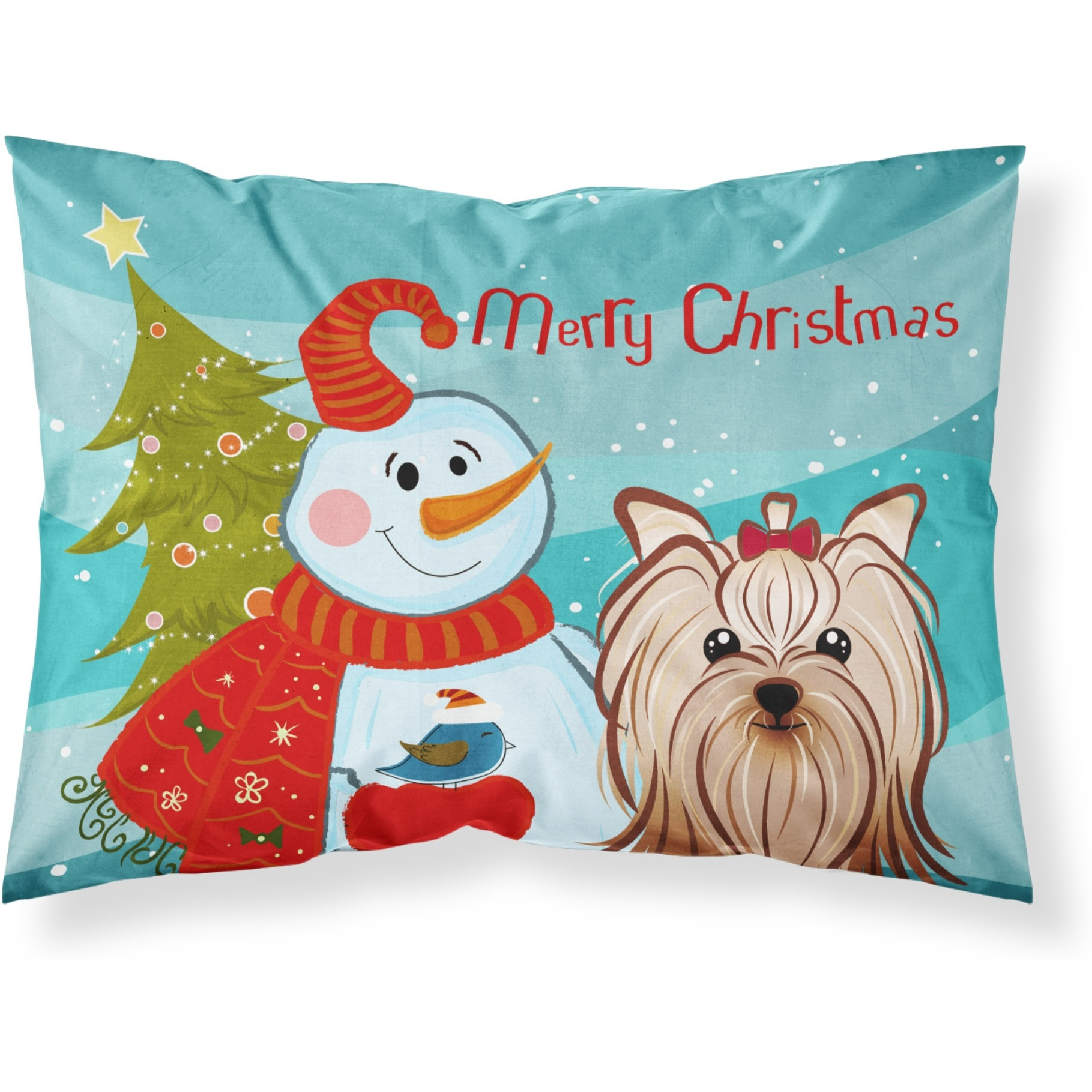 &quotCaroline's Treasures BB1824PILLOWCASE Snowman with Yorkie Yorkshire Terrier Fabric Standard Pillowcase, Large, Multicolor"