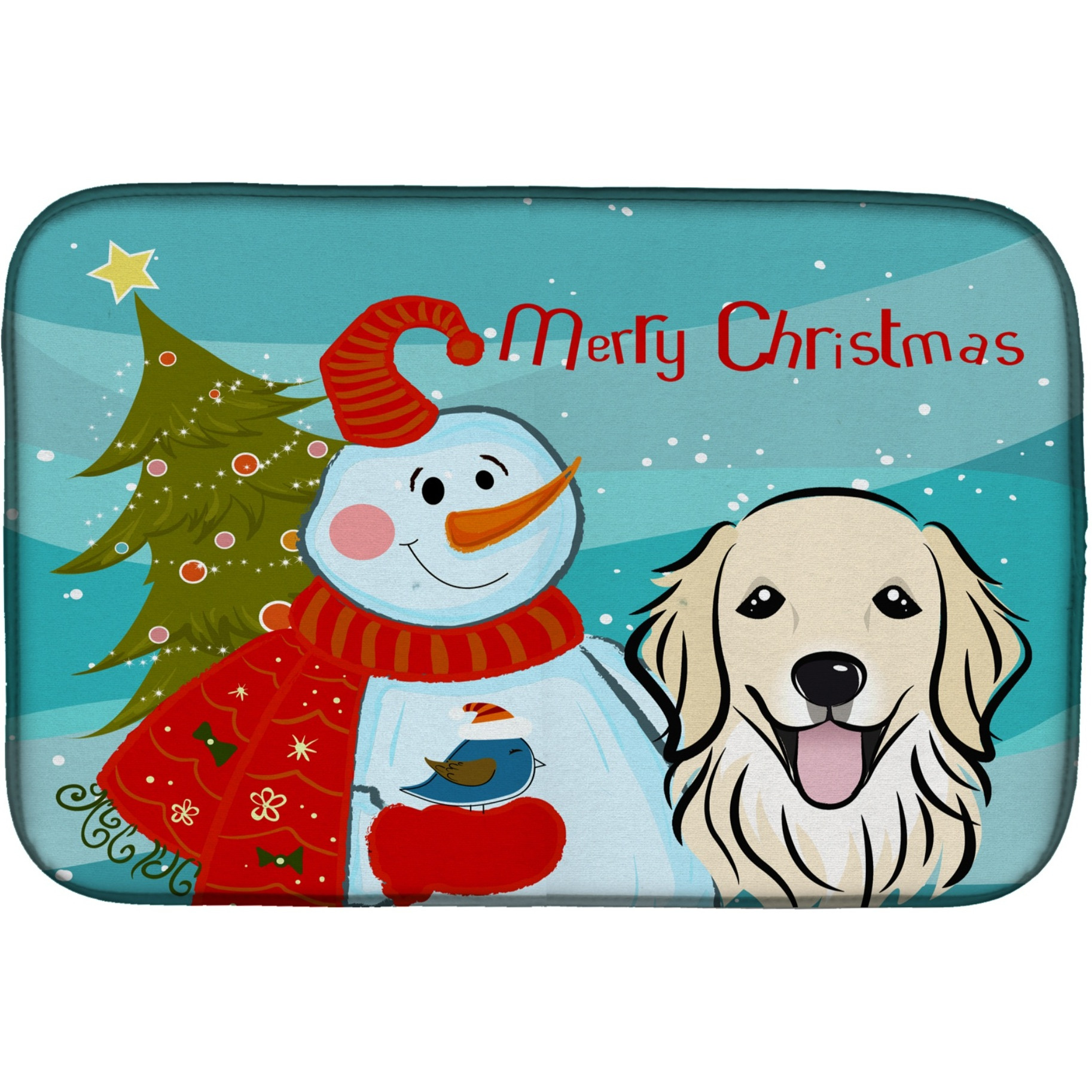 &quotCaroline's Treasures Snowman with Golden Retriever Dish Drying Mat, 14"" x 21"""