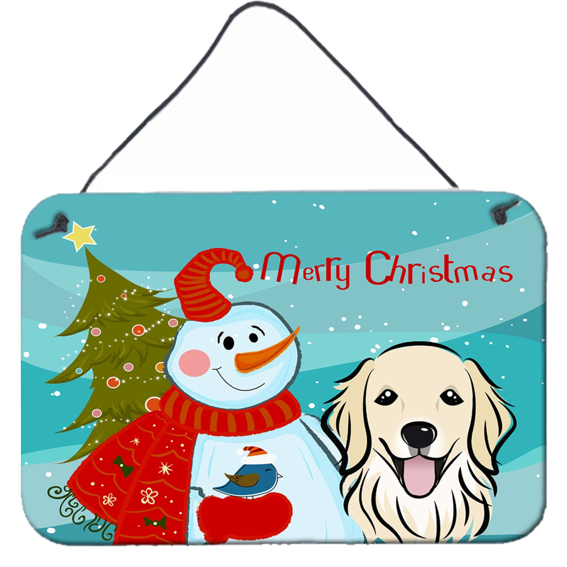 &quotCaroline's Treasures Snowman with Golden Retriever Wall or Door Hanging Prints BB1825DS812, 8HX12W"