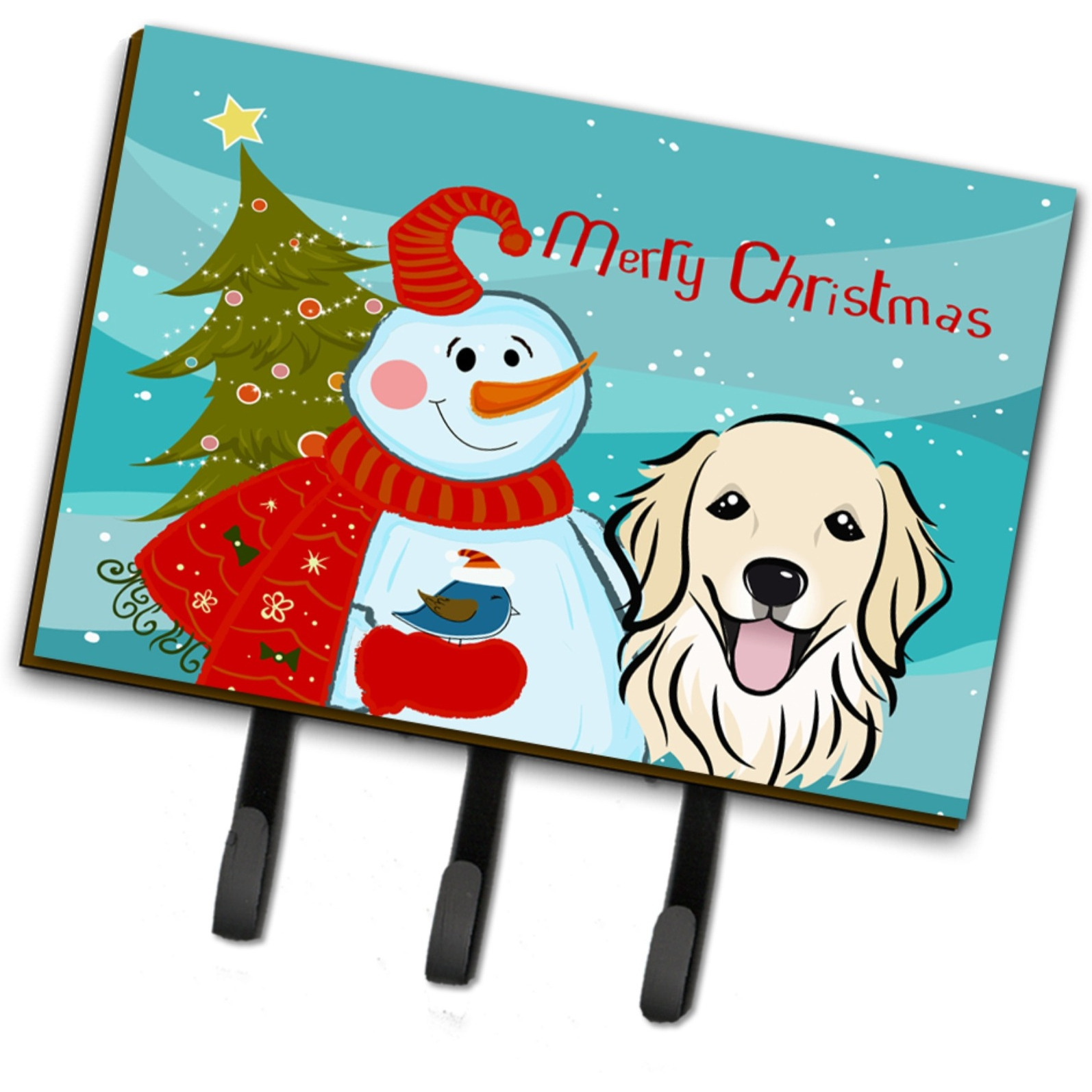 &quotCaroline's Treasures BB1825TH68 Snowman with Golden Retriever Leash or Key Holder, Large, Multicolor"