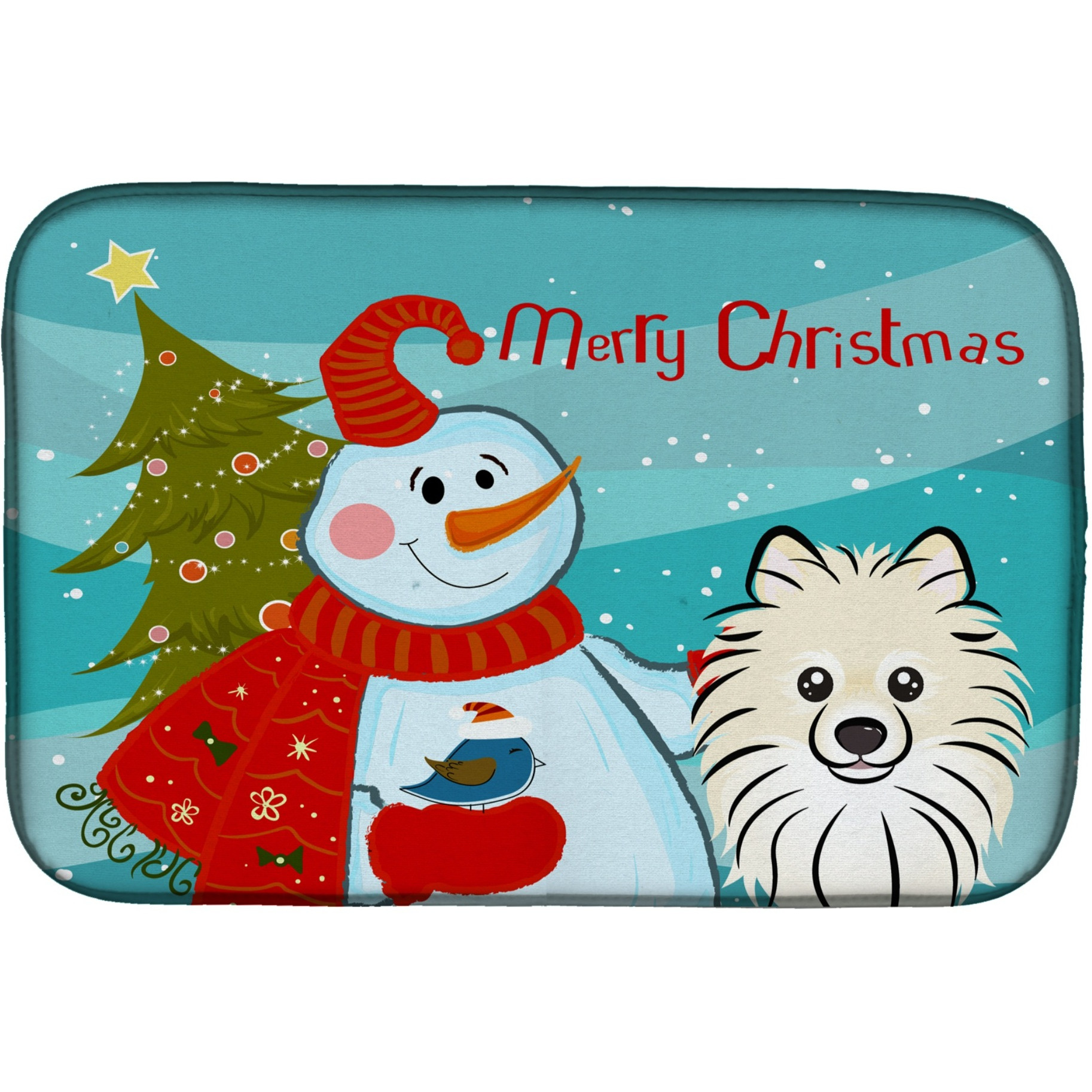 &quotCaroline's Treasures Snowman With Pomeranian Dish Drying Mat, 14"" x 21"""