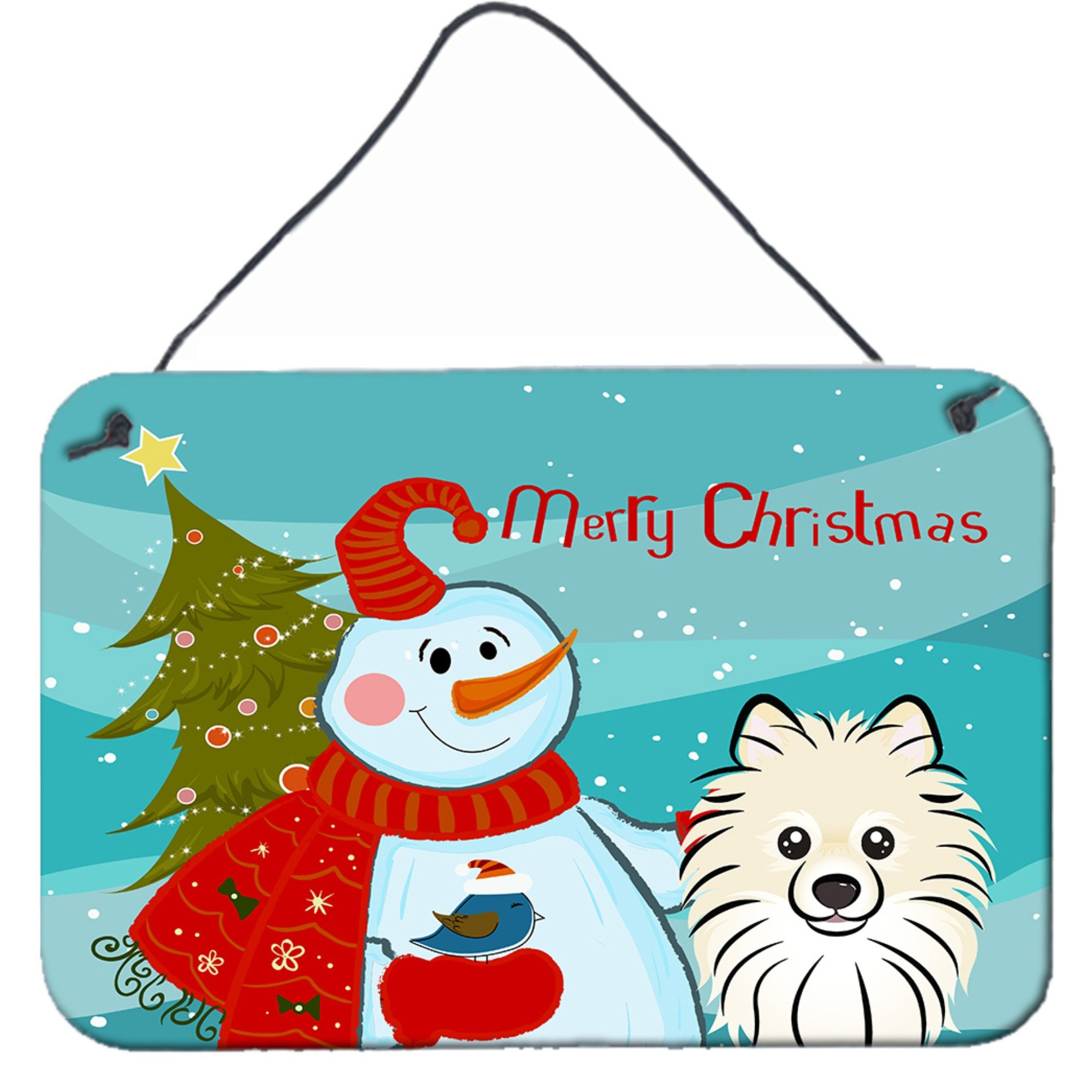 &quotCaroline's Treasures Snowman with Pomeranian Wall or Door Hanging Prints BB1827DS812, 8HX12W, Multicolor"