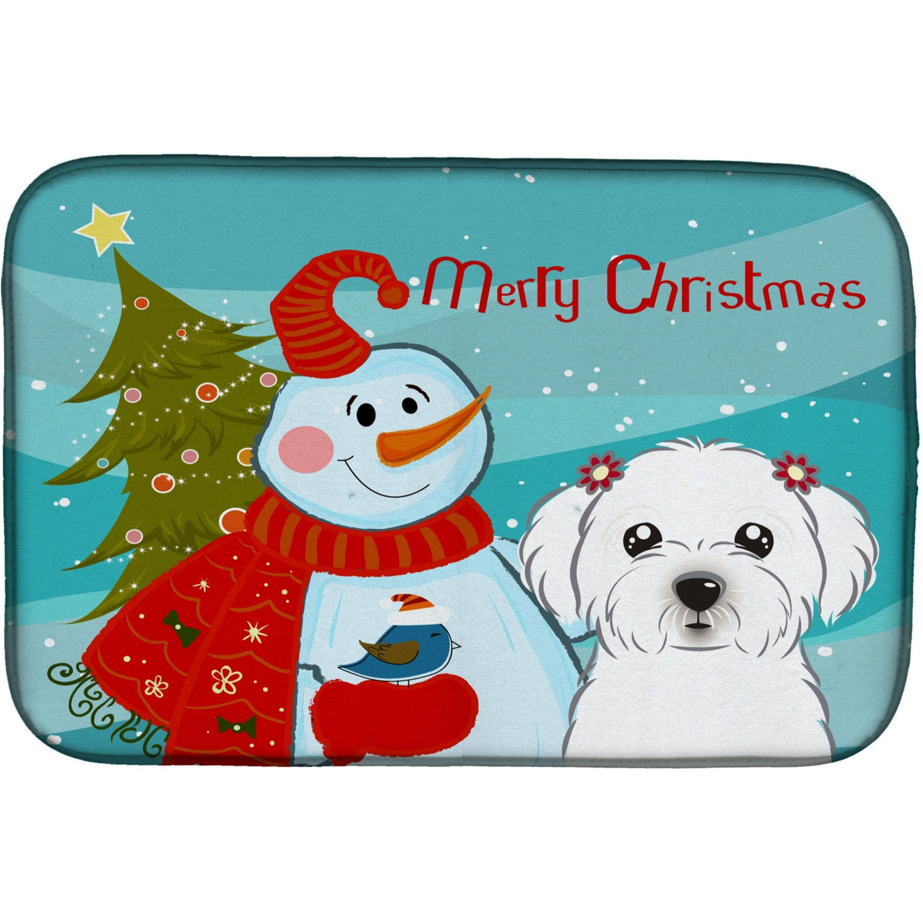 &quotCaroline's Treasures Snowman With Maltese Dish Drying Mat, 14"" x 21"""