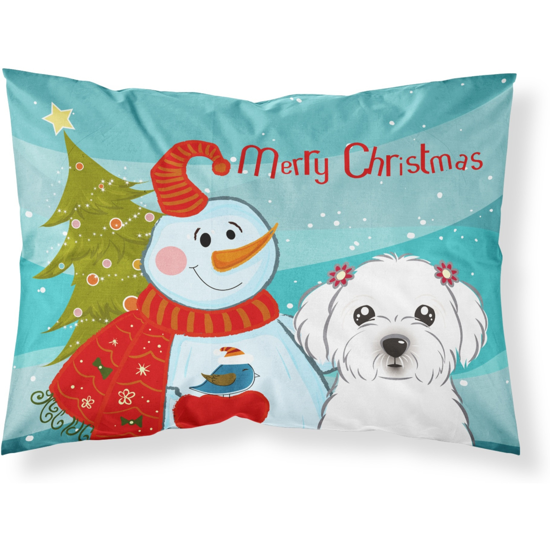 &quotCaroline's Treasures BB1828PILLOWCASE Snowman with Maltese Fabric Standard Pillowcase, Large, Multicolor"