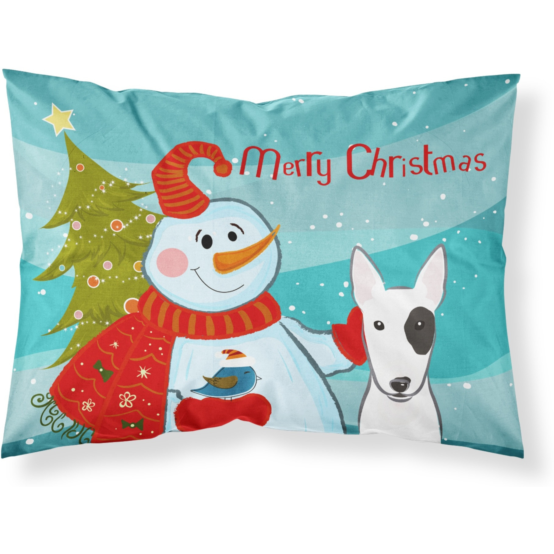 &quotCaroline's Treasures BB1829PILLOWCASE Snowman with Bull Terrier Fabric Standard Pillowcase, Large, Multicolor"