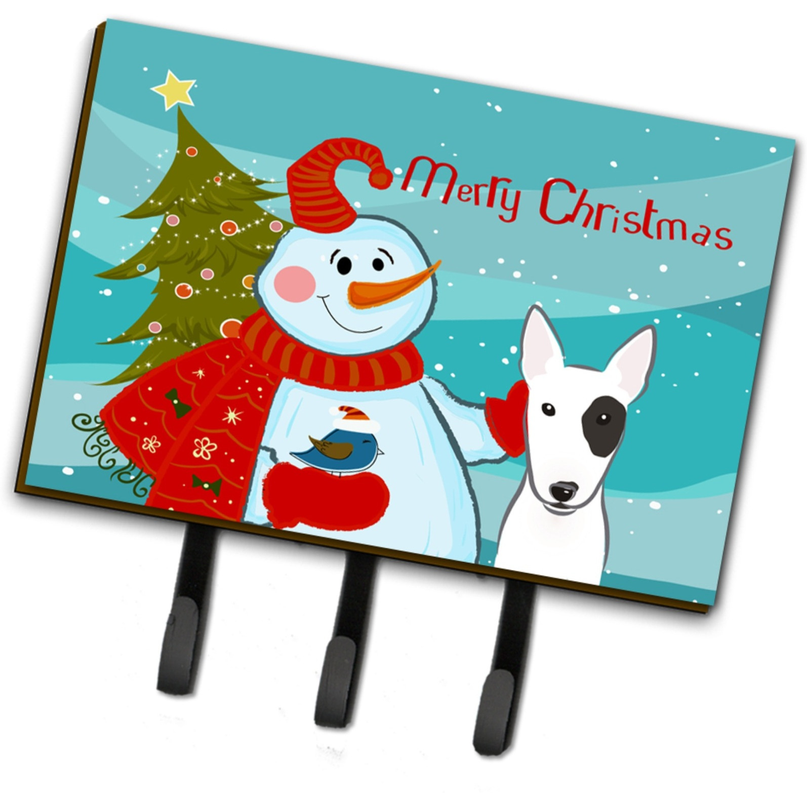&quotCaroline's Treasures BB1829TH68 Snowman with Bull Terrier Leash or Key Holder, Large, Multicolor"