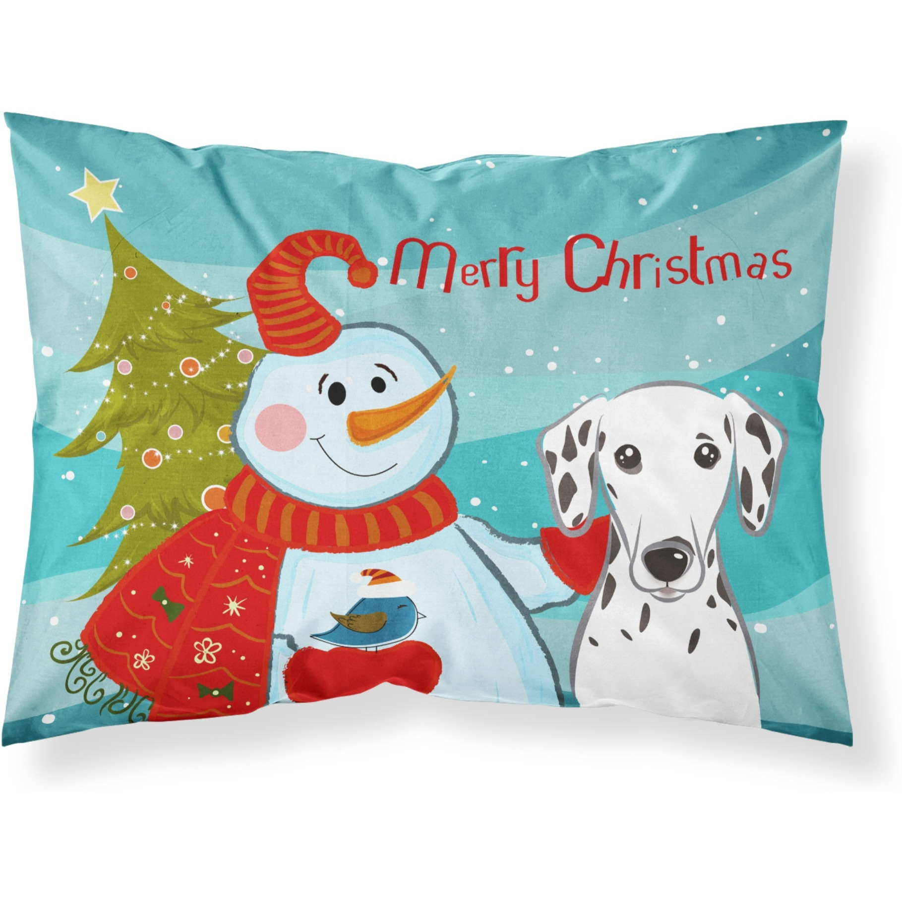 &quotCaroline's Treasures BB1830PILLOWCASE Snowman with Dalmatian Fabric Standard Pillowcase, Large, Multicolor"