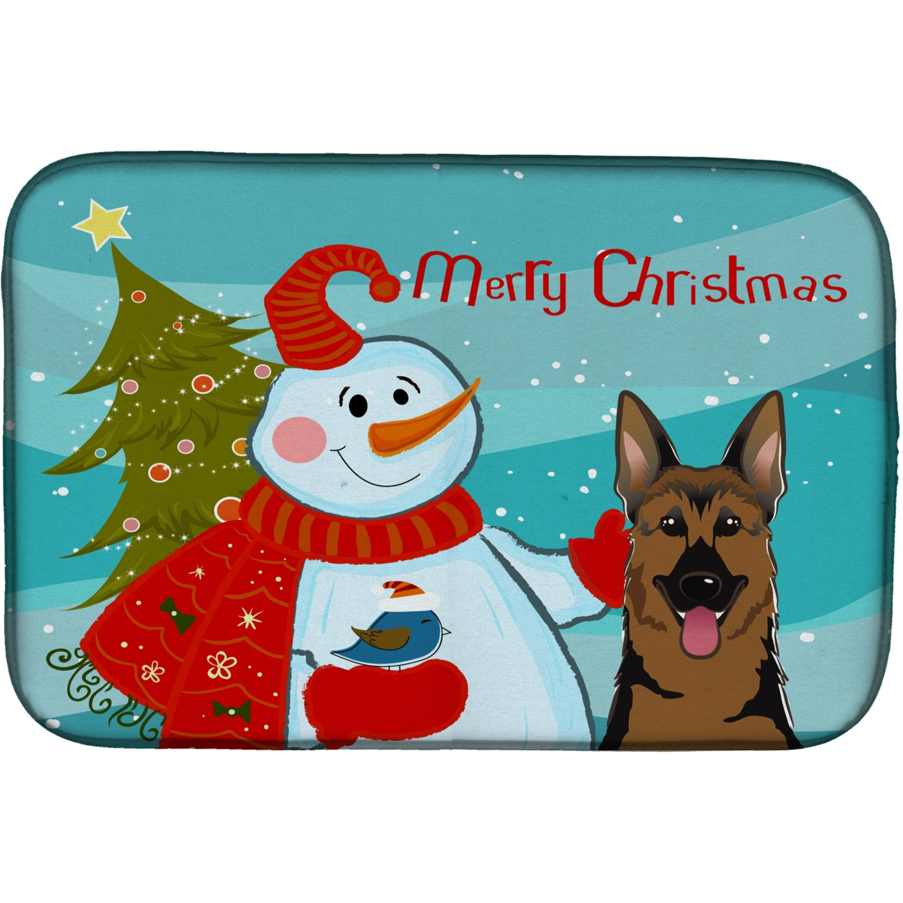 &quotCaroline's Treasures Snowman With German Shepherd Dish Drying Mat, 14"" x 21"""