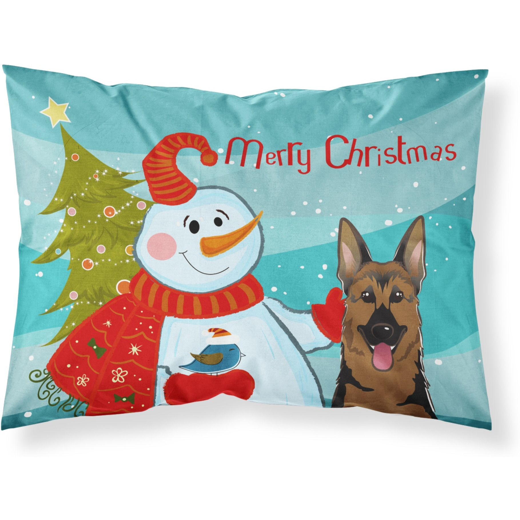 &quotCaroline's Treasures BB1831PILLOWCASE Snowman with German Shepherd Fabric Standard Pillowcase, Large, Multicolor"