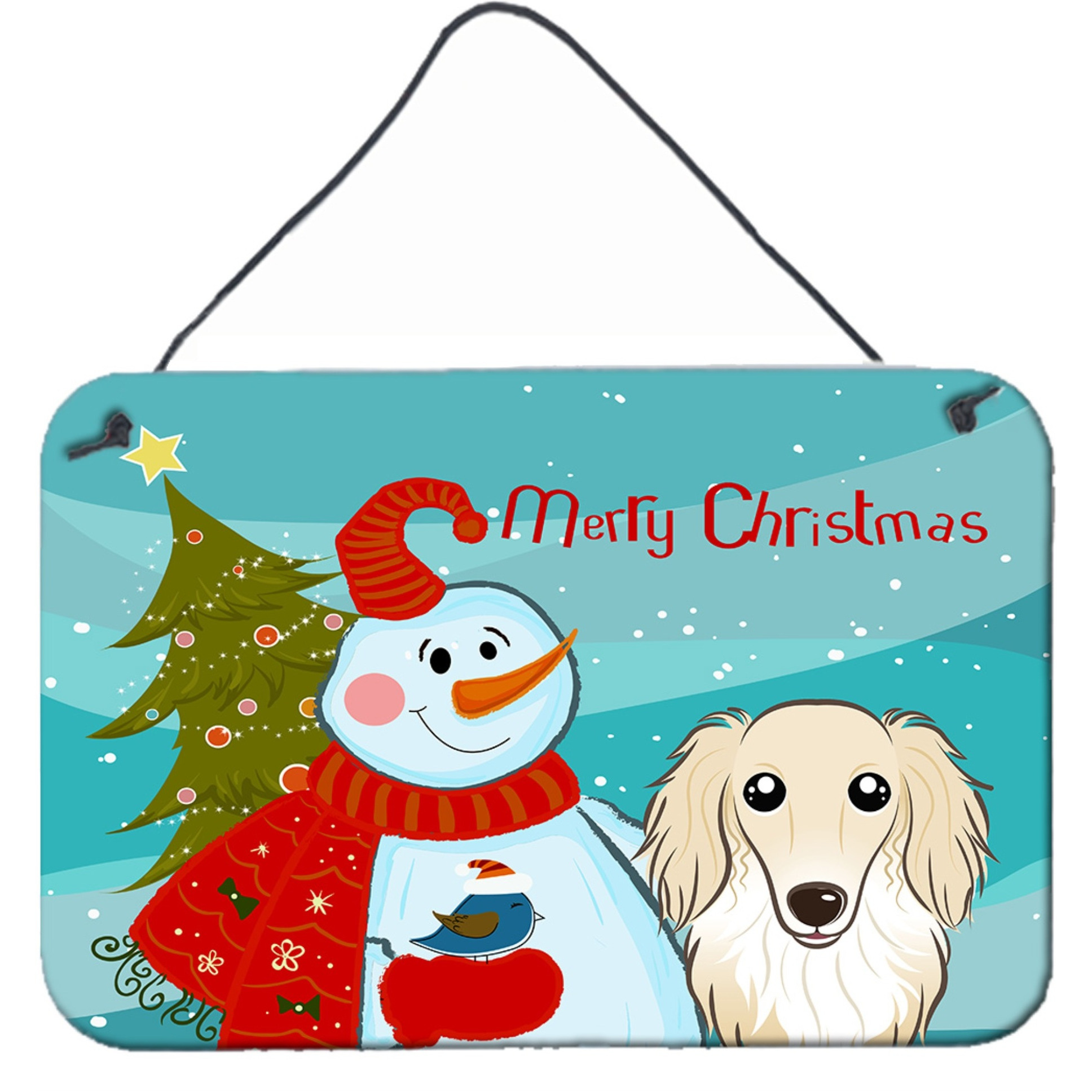 &quotCaroline's Treasures Snowman with Longhair Creme Dachshund Wall or Door Hanging Prints BB1832DS812, 8HX12W, Multicolor"