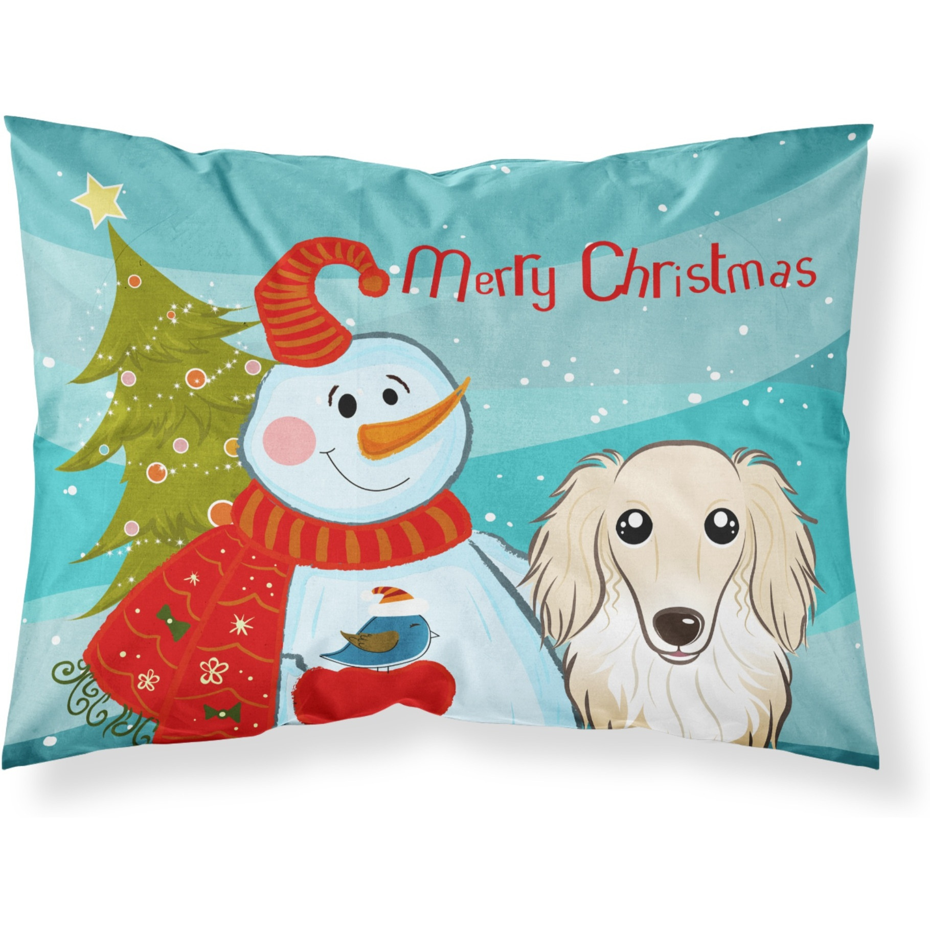 &quotCaroline's Treasures BB1832PILLOWCASE Snowman with Longhair Creme Dachshund Fabric Standard Pillowcase, Large, Multicolor"