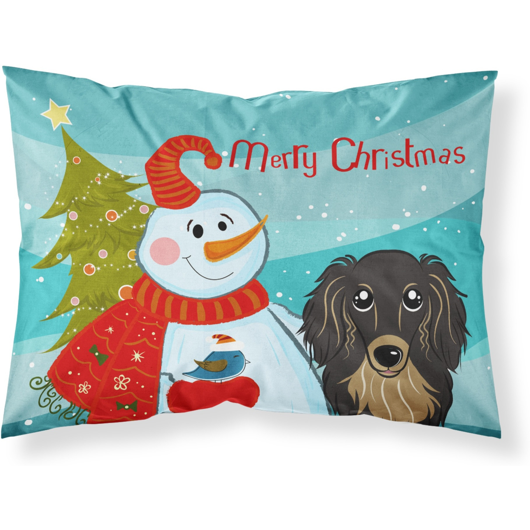 &quotCaroline's Treasures BB1833PILLOWCASE Snowman with Longhair Black And Tan Dachshund Fabric Standard Pillowcase, Large, Multicolor"