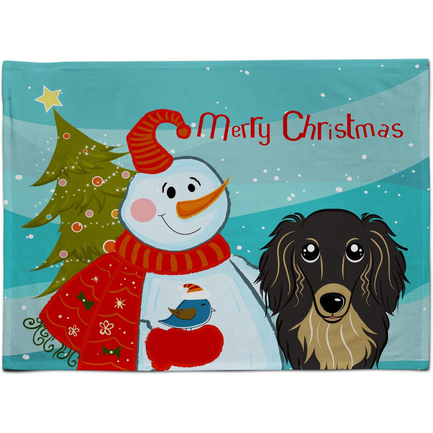 &quotCaroline's Treasures BB1833PLMT Snowman With Longhair Black And Tan Dachshund Fabric Placemat, Multicolor"