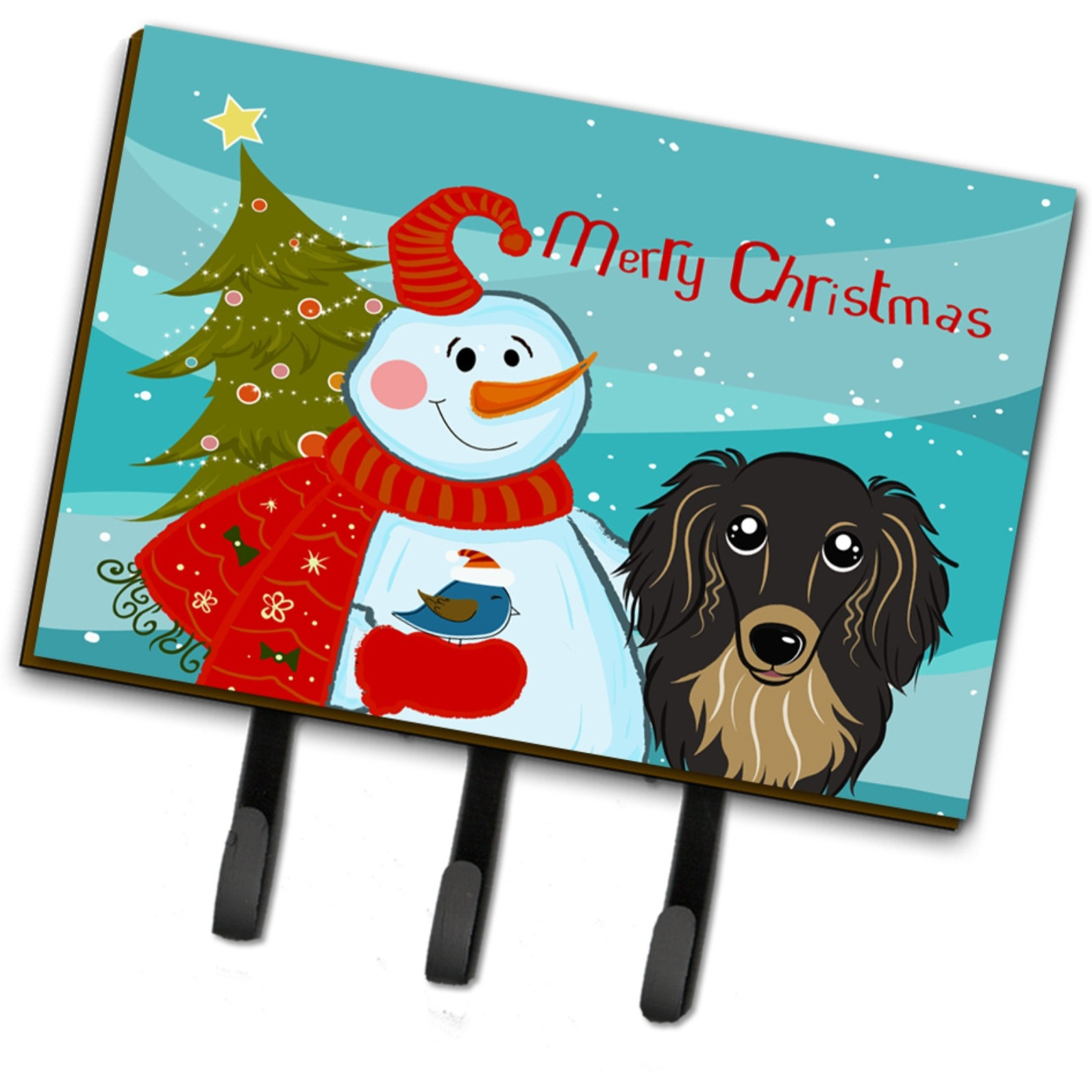 &quotCaroline's Treasures BB1833TH68 Snowman with Longhair Black and Tan Dachshund Leash or Key Holder, Large, Multicolor"