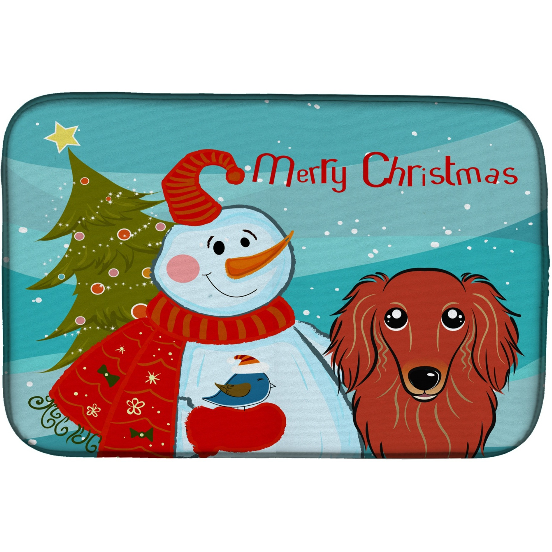 &quotCaroline's Treasures Snowman With Longhair Red Dachshund Dish Drying Mat, 14"" x 21"""