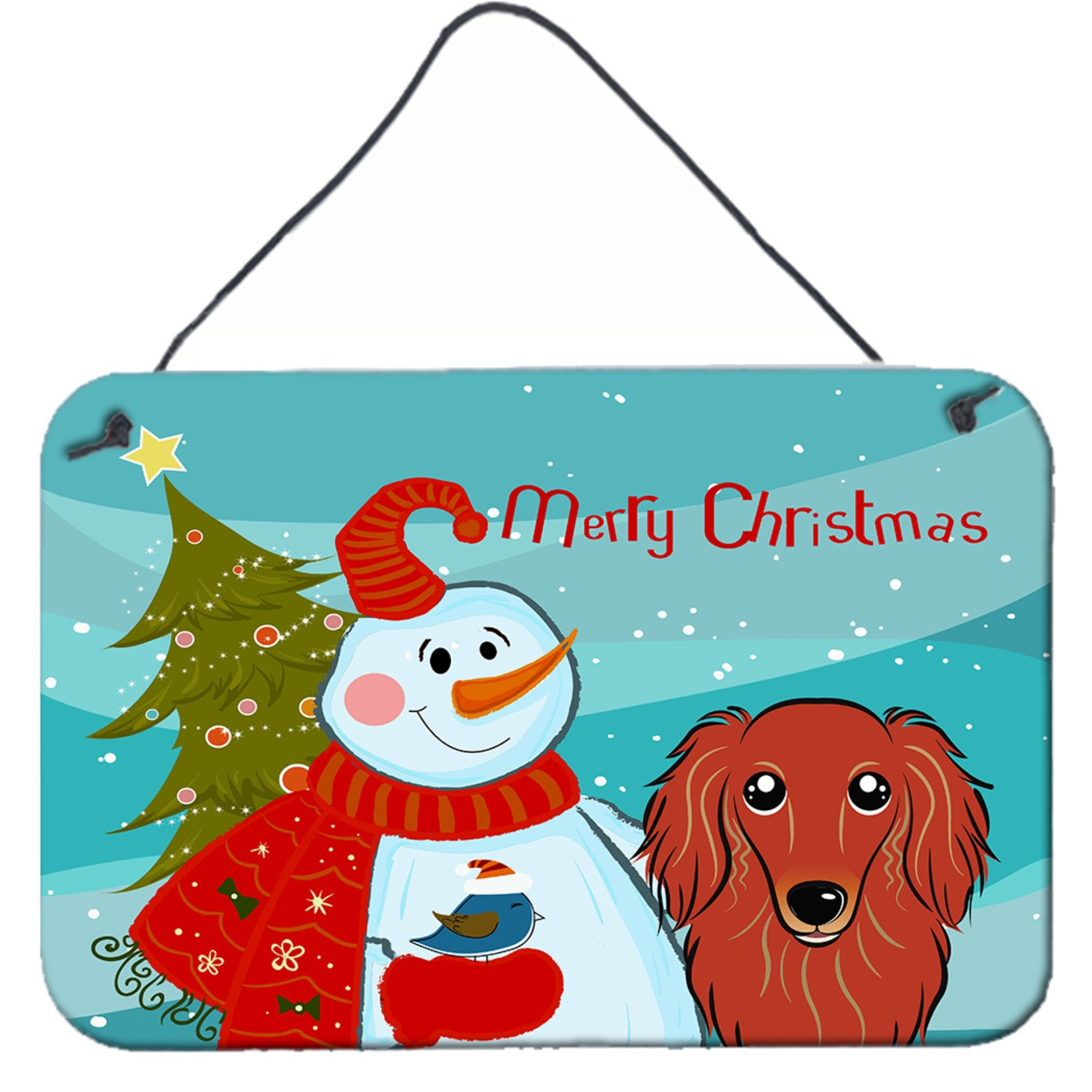 &quotCaroline's Treasures Snowman with Longhair Red Dachshund Wall or Door Hanging Prints BB1834DS812, 8HX12W"