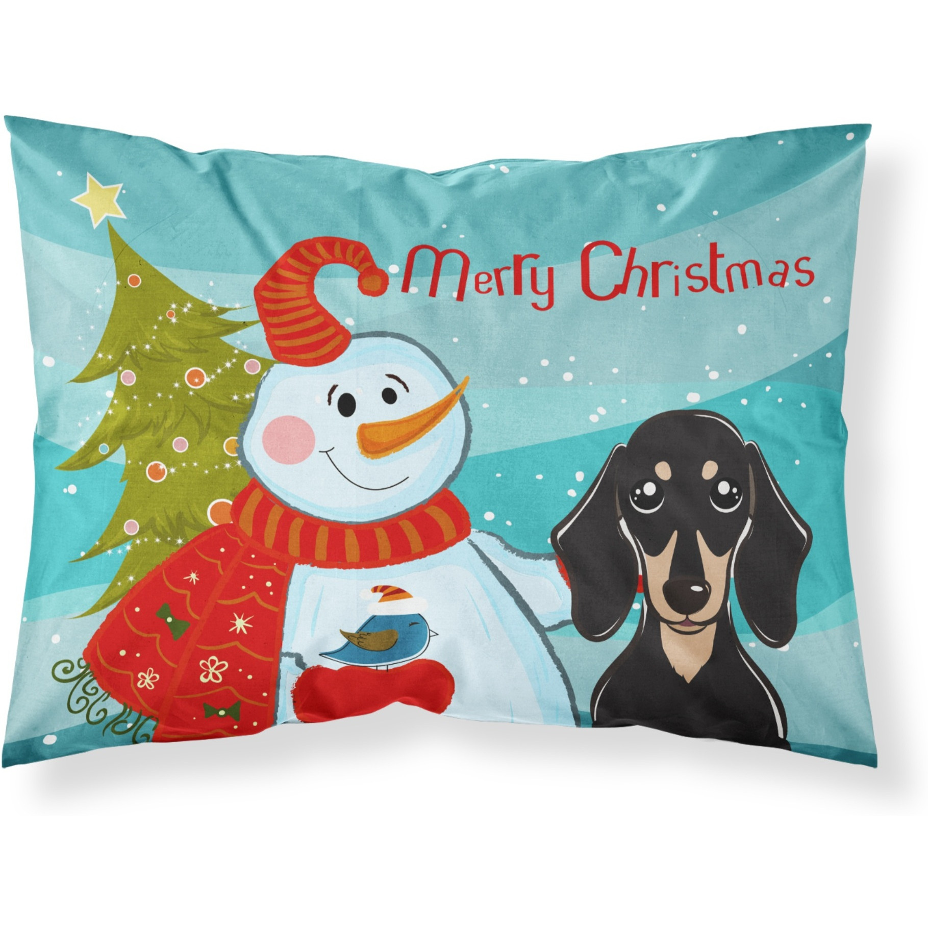 &quotCaroline's Treasures BB1835PILLOWCASE Snowman with Smooth Black And Tan Dachshund Fabric Standard Pillowcase, Large, Multicolor"