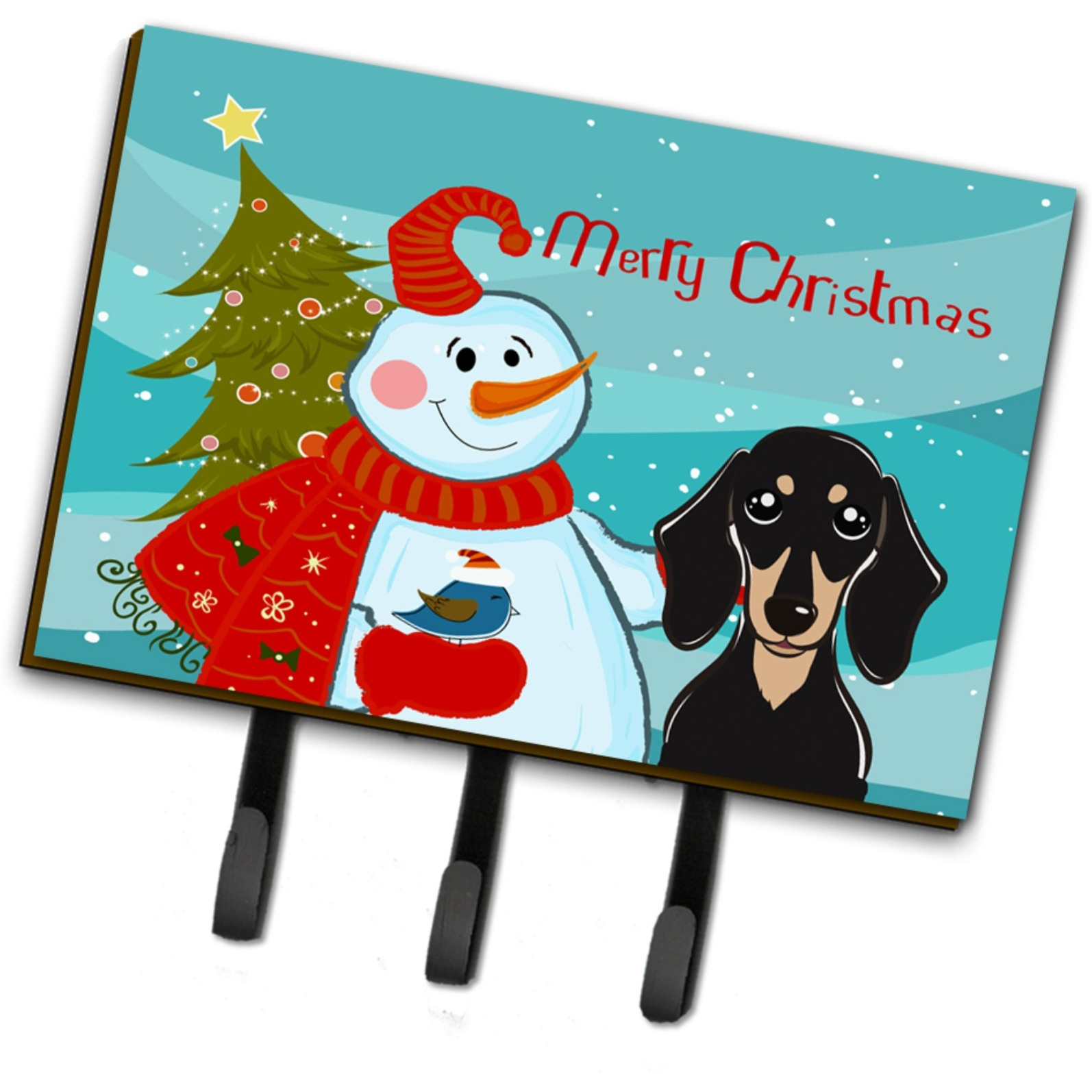 &quotCaroline's Treasures BB1835TH68 Snowman with Smooth Black and Tan Dachshund Leash or Key Holder, Large, Multicolor"