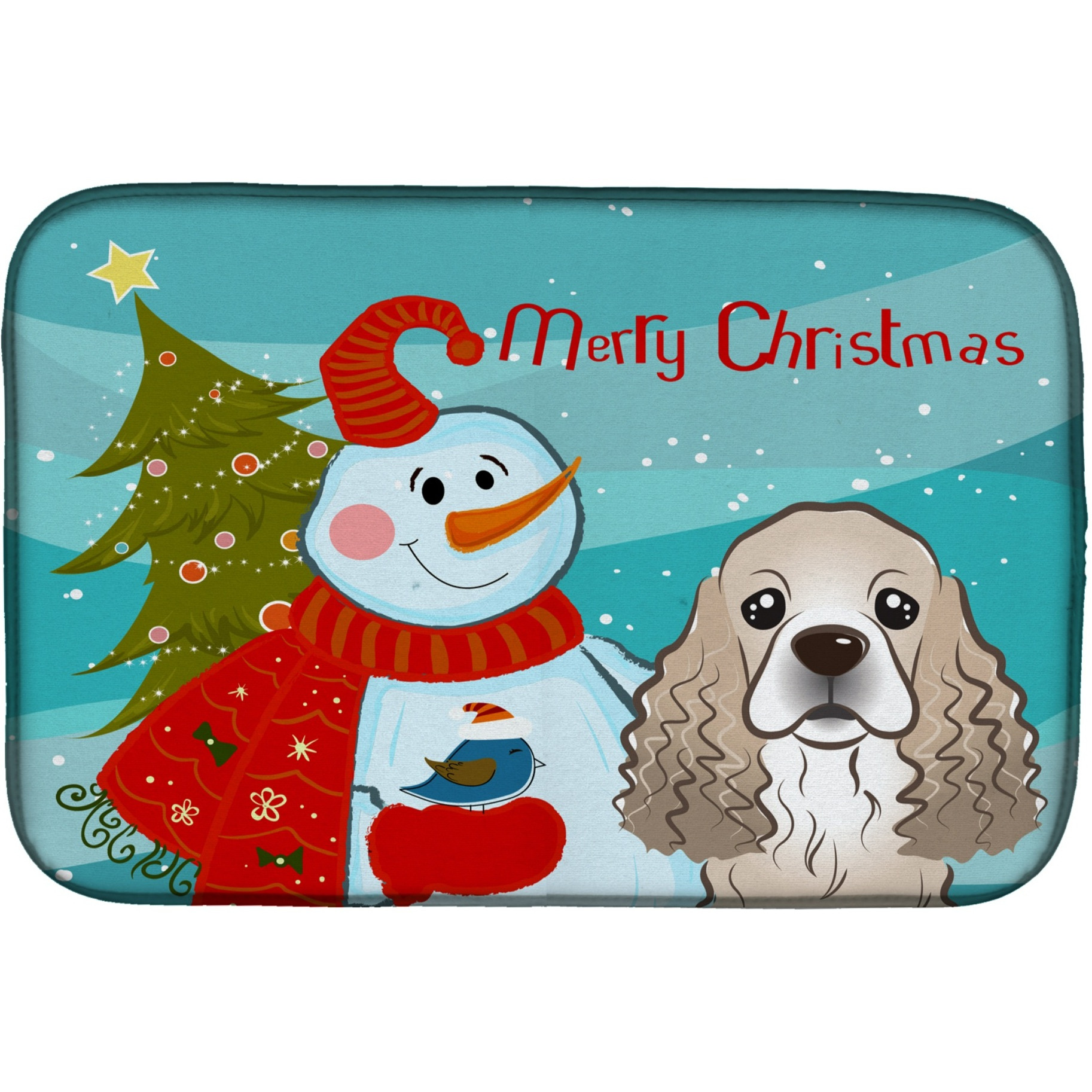 &quotCaroline's Treasures Snowman With Cocker Spaniel Dish Drying Mat, 14"" x 21"""