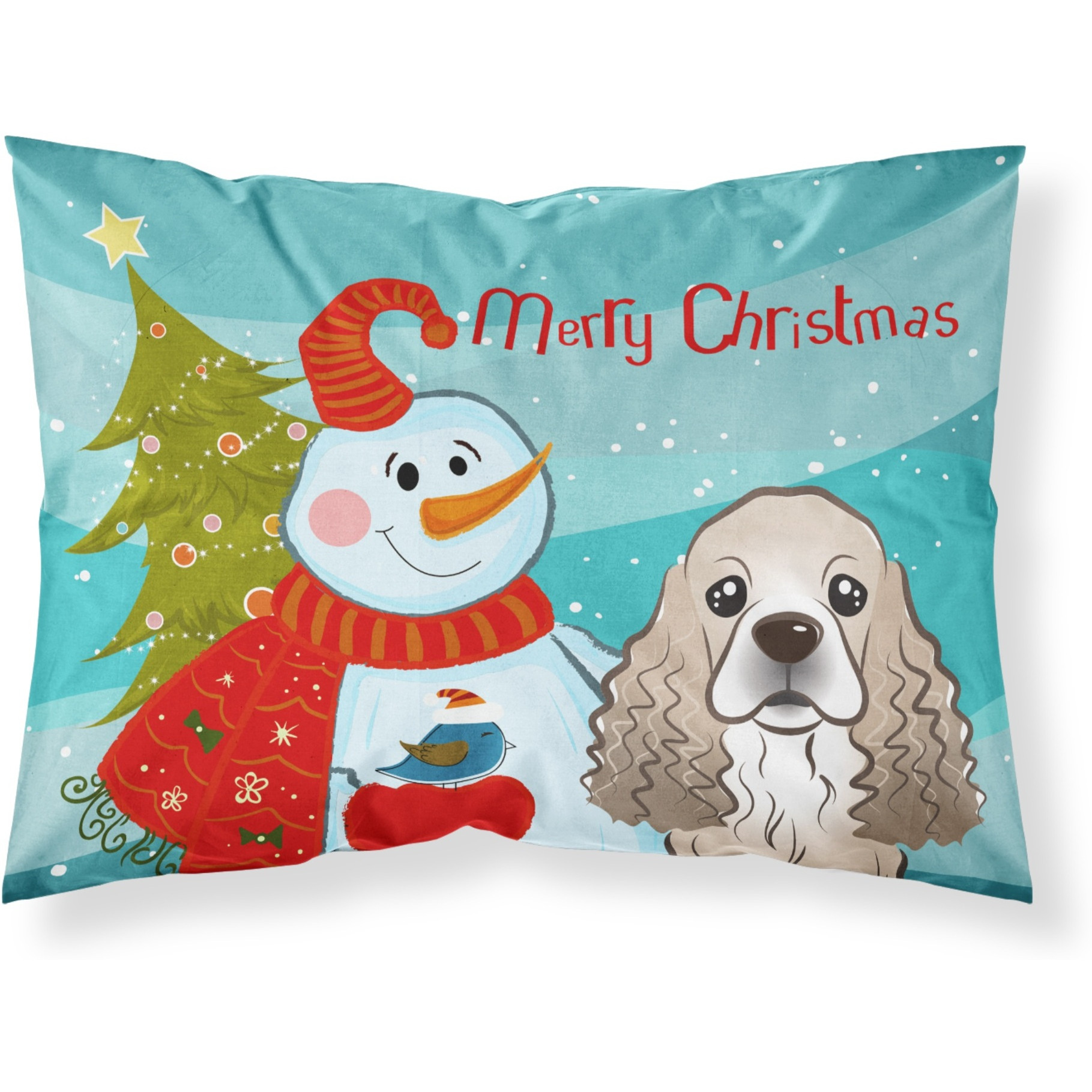 &quotCaroline's Treasures BB1836PILLOWCASE Snowman with Cocker Spaniel Fabric Standard Pillowcase, Large, Multicolor"