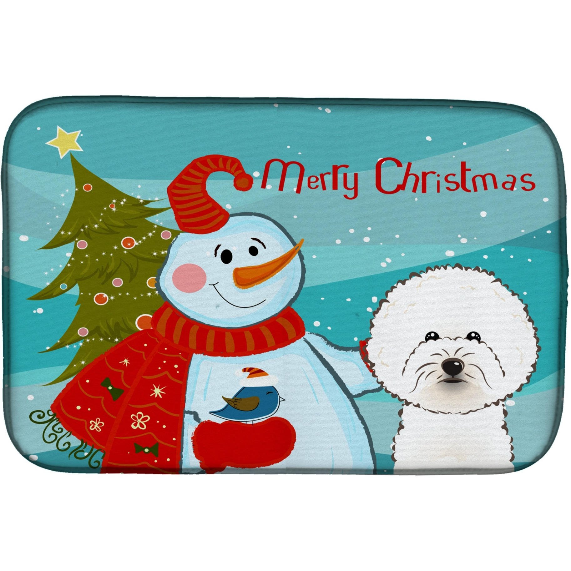 &quotCaroline's Treasures Snowman With Bichon Frise Dish Drying Mat, 14"" x 21"""