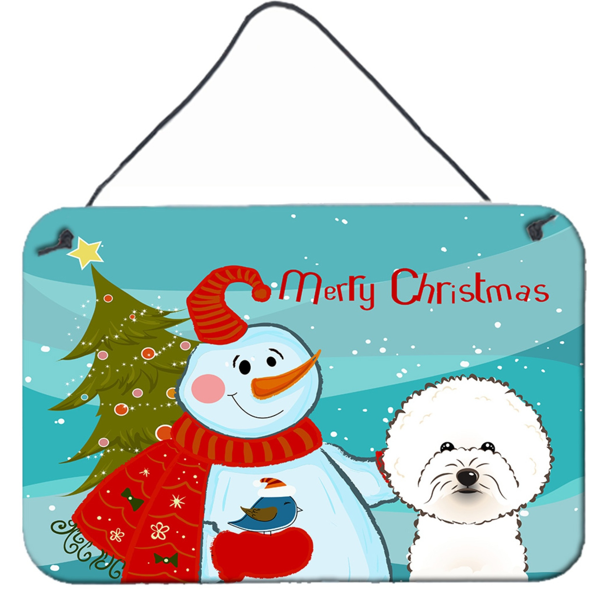 &quotCaroline's Treasures Snowman with Bichon Frise Wall or Door Hanging Prints BB1837DS812, 8HX12W"