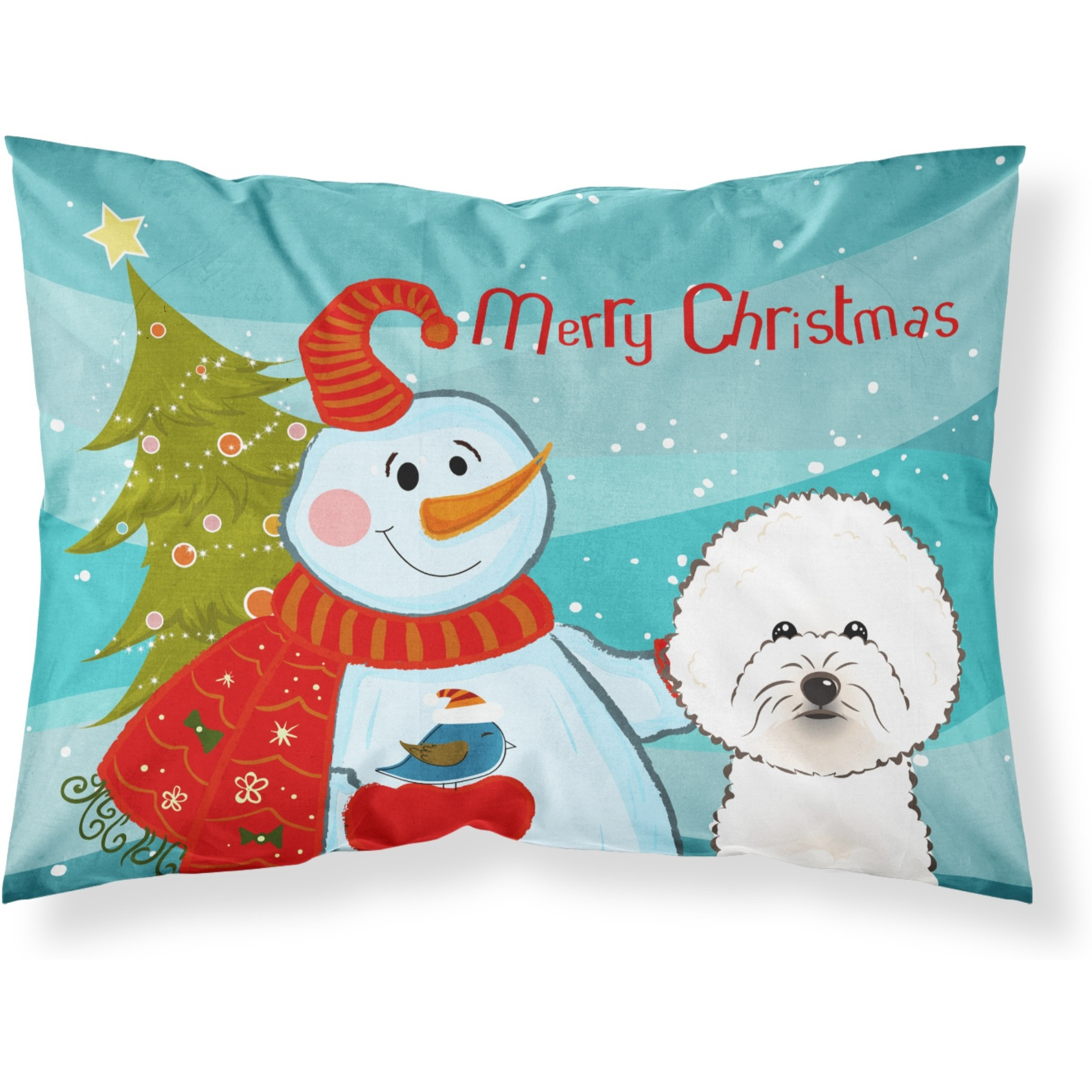 &quotCaroline's Treasures BB1837PILLOWCASE Snowman with Bichon Frise Fabric Standard Pillowcase, Large, Multicolor"