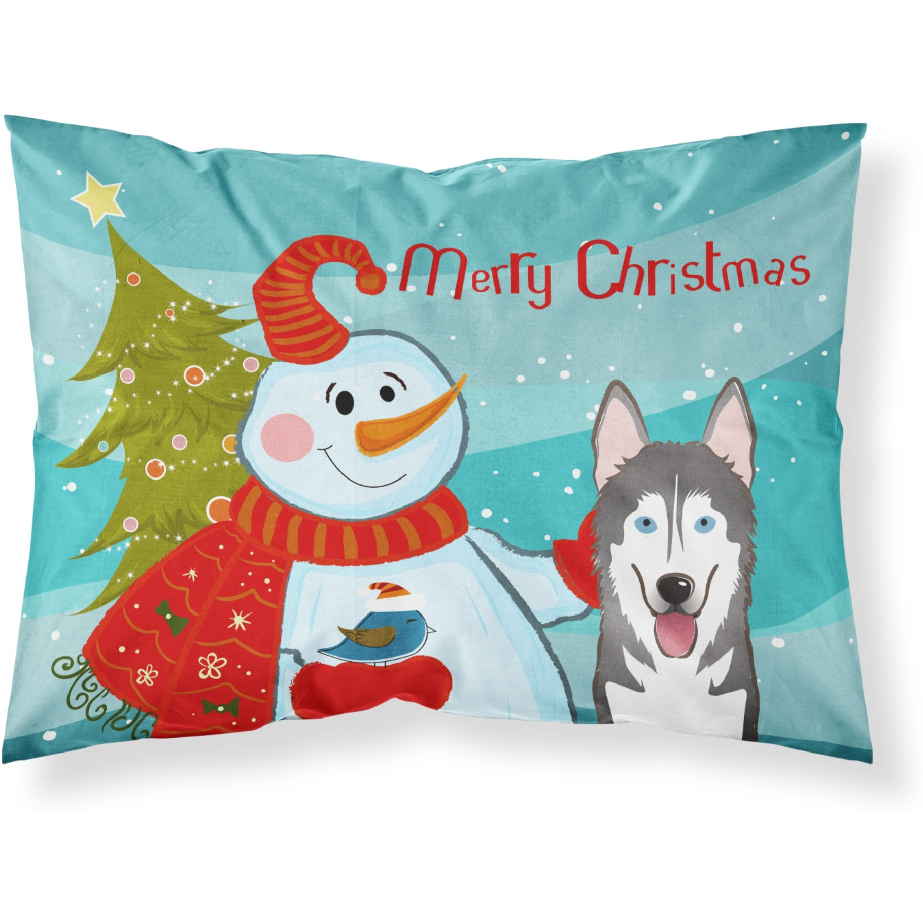 &quotCaroline's Treasures BB1838PILLOWCASE Snowman with Alaskan Malamute Fabric Standard Pillowcase, Large, Multicolor"